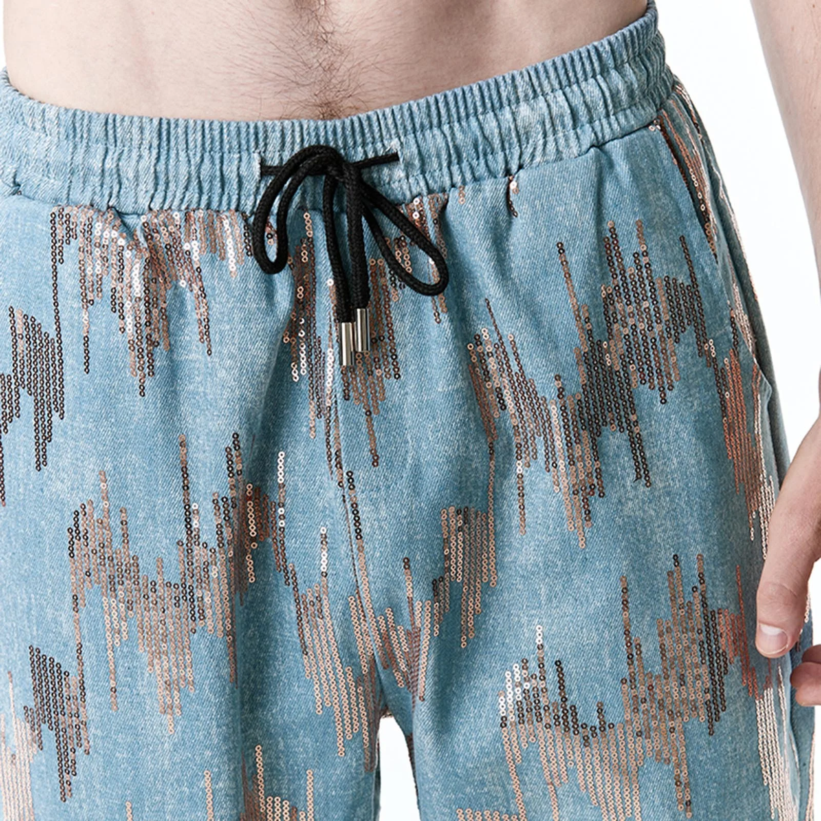 Mens Loose Sequins Leggings Youth Fashion Casual Dance Party Leggings Pants Sweatpants Blue M