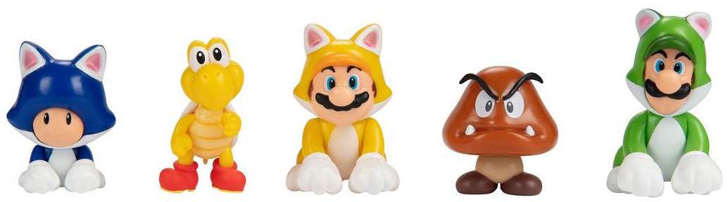 World of Nintendo Super Mario 3d World + Bowser's Fury Cat Toad, Red Koopa Troopa, Cat Mario, Goomba & Cat Luigi Mini Figure 5-Pack