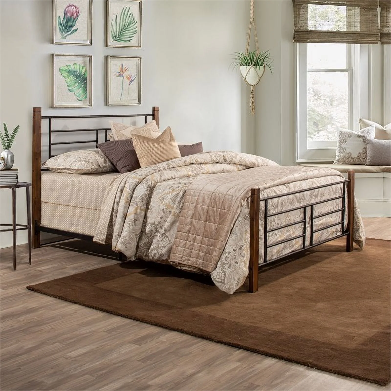 River Street Designs Raymond Textured Black Metal with Dark Weathered Wood Poster Queen Bed