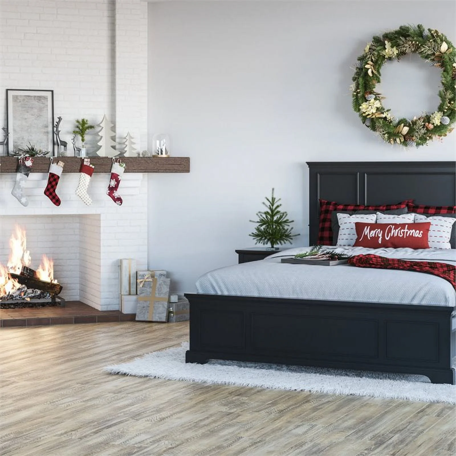 Pemberly Row Traditional styled Wood Queen Bed in Black Finish