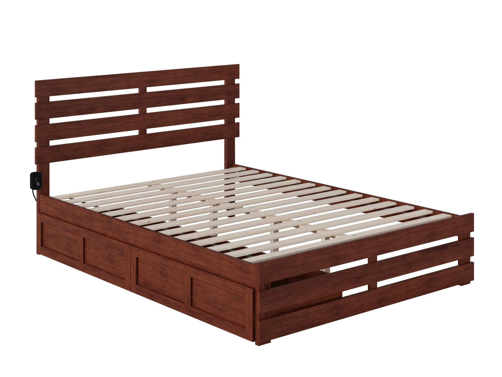 Oxford Queen Bed with Footboard and USB Turbo Charger with 2 Extra Long Drawers in Walnut