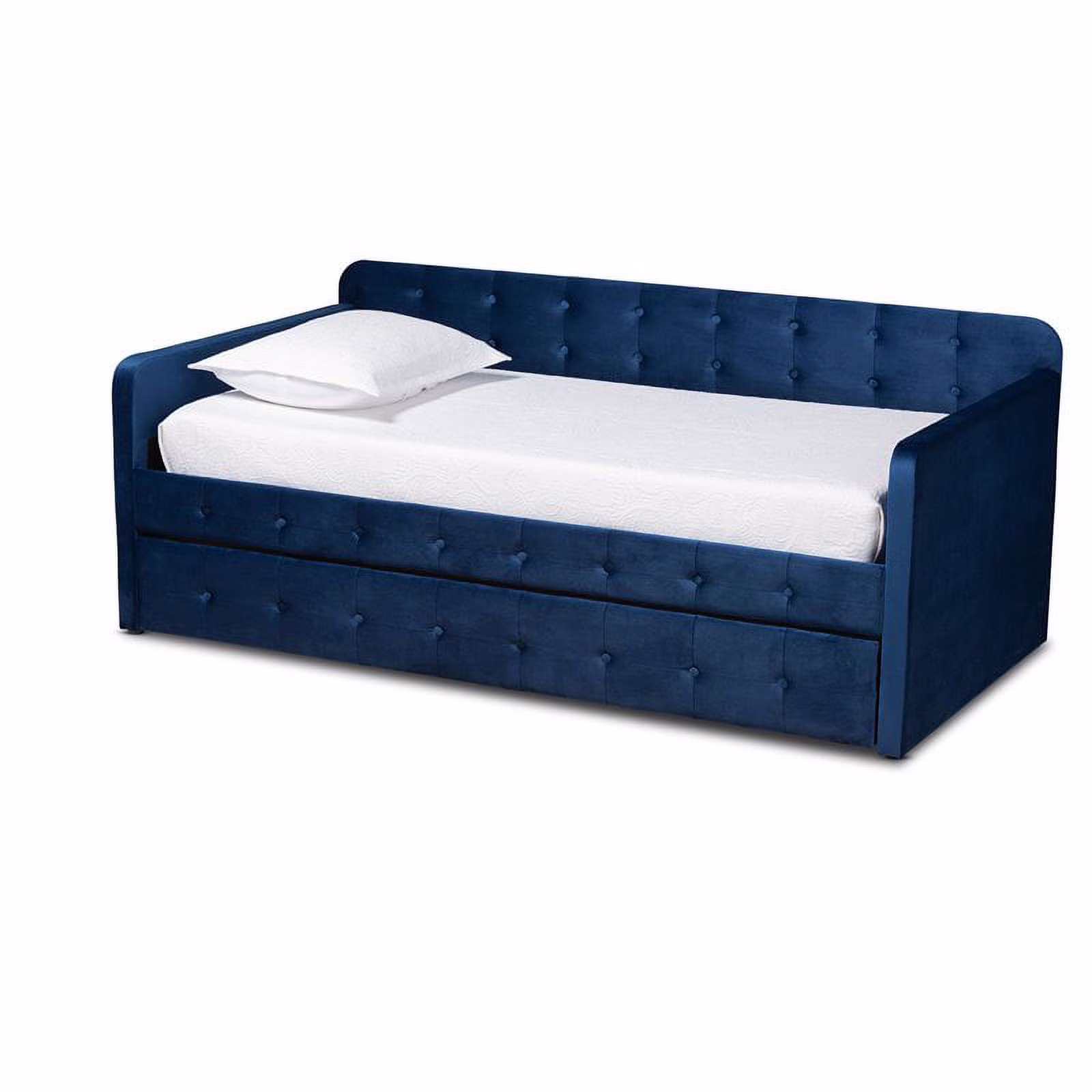 Bowery Hill Navy Blue Velvet Upholstered Twin Size Daybed with Trundle