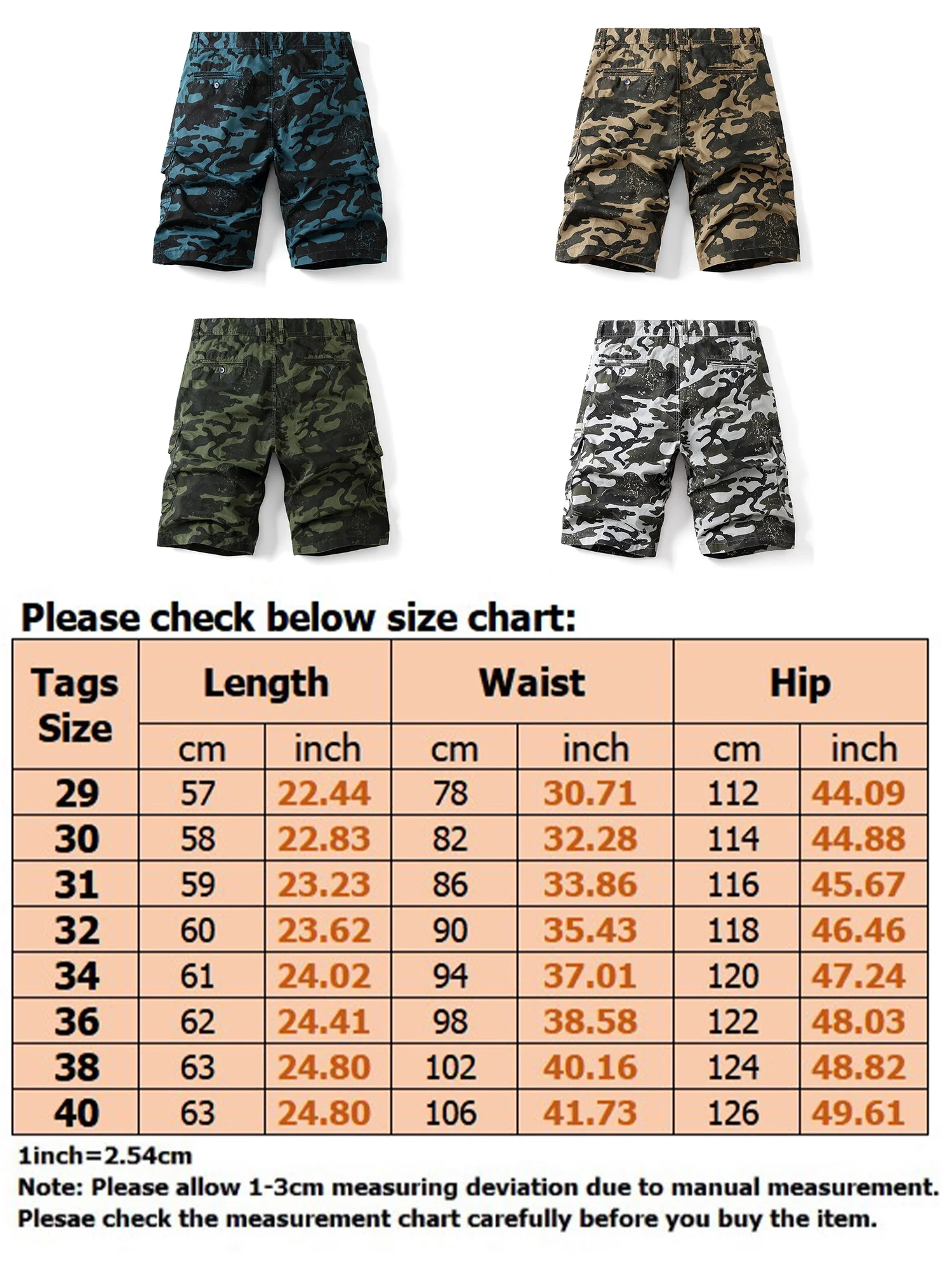 Niuer Summer Cargo Short for Mens Boys Cotton Camo Casual Lounge Lightweight Overalls Short Pocket Knee Length Hiking Pant