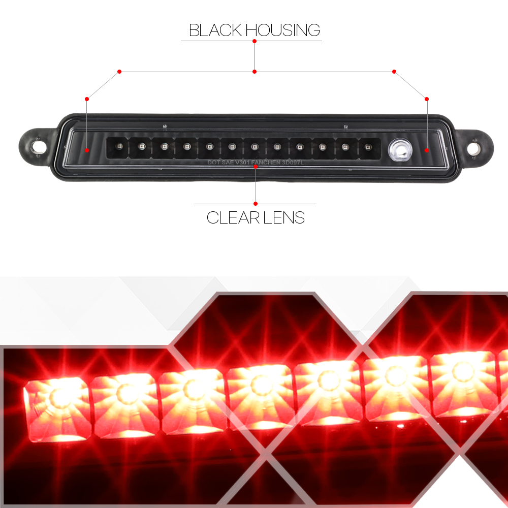 For 2004-2015 Infiniti QX56 Nissan Pathfinder Armada Rear LED 3rd Third Brake Light Tail Stop Lamp Black Housing Clear Lens 07 08 09 10 11 12 13 14