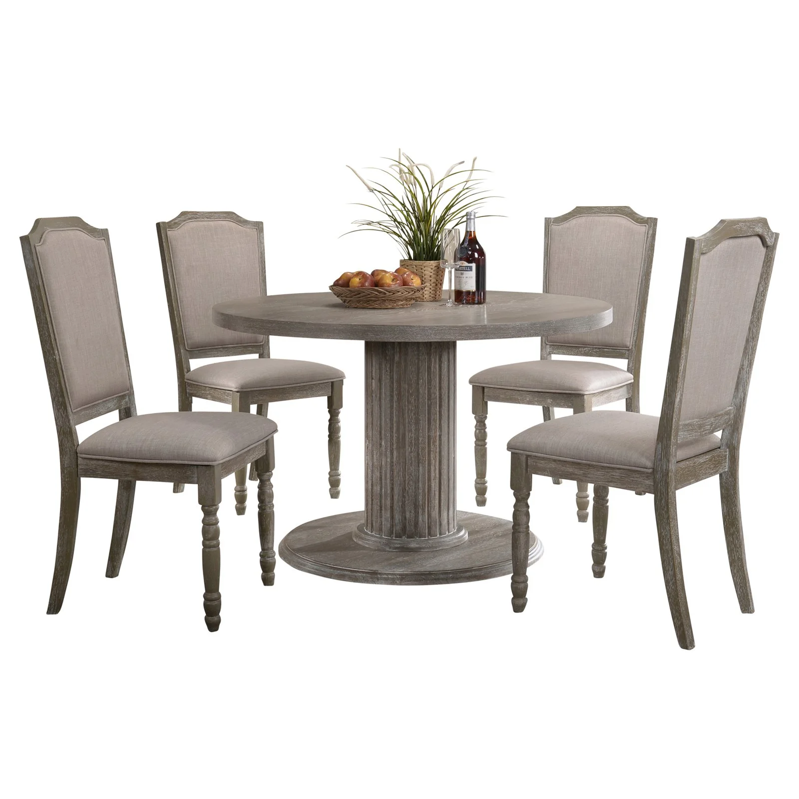 Ferran Wood Pedestal Dining Table Set in Reclaimed Gray