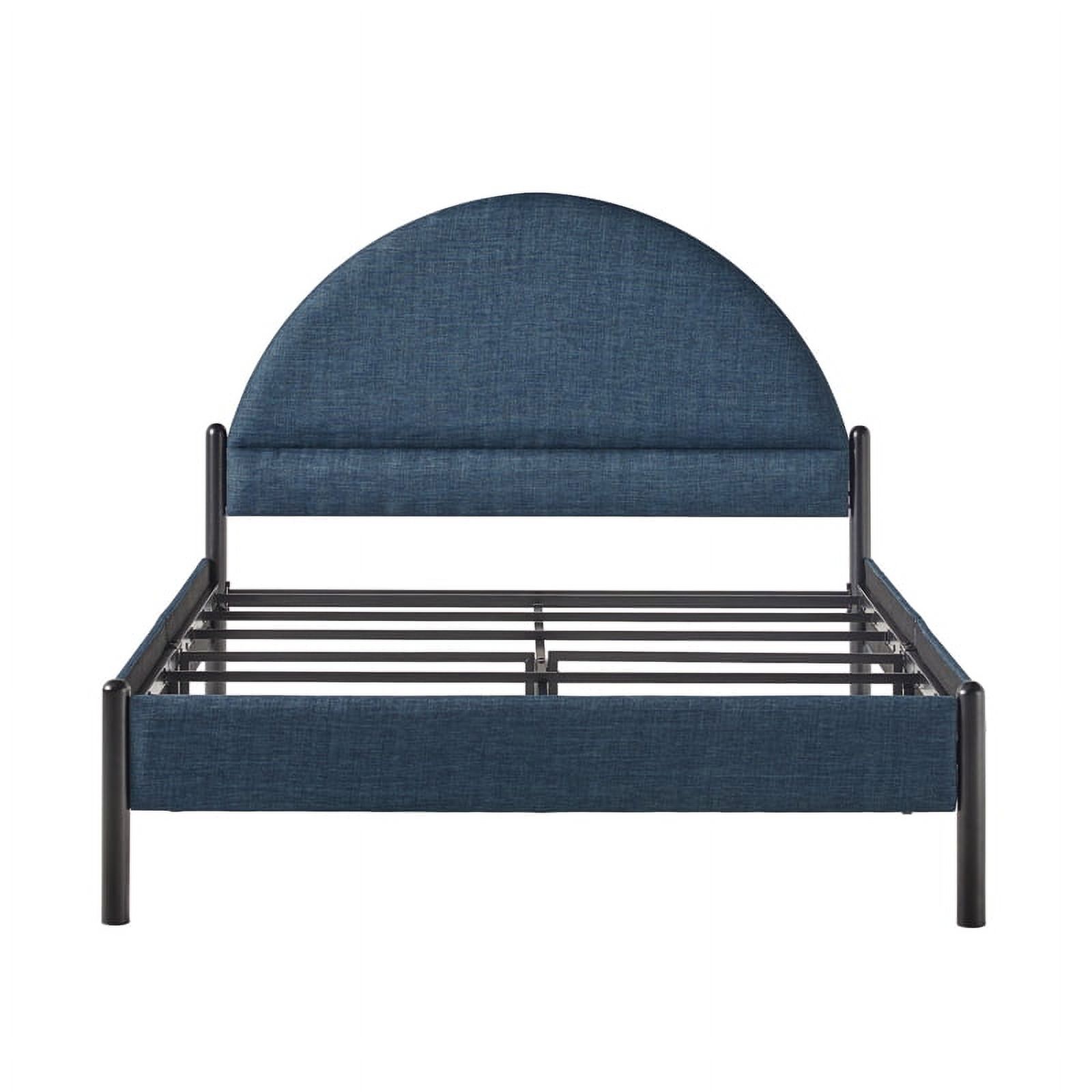 Pemberly Row Upholstered Metal Queen Bed with Arched Headboard in Blue