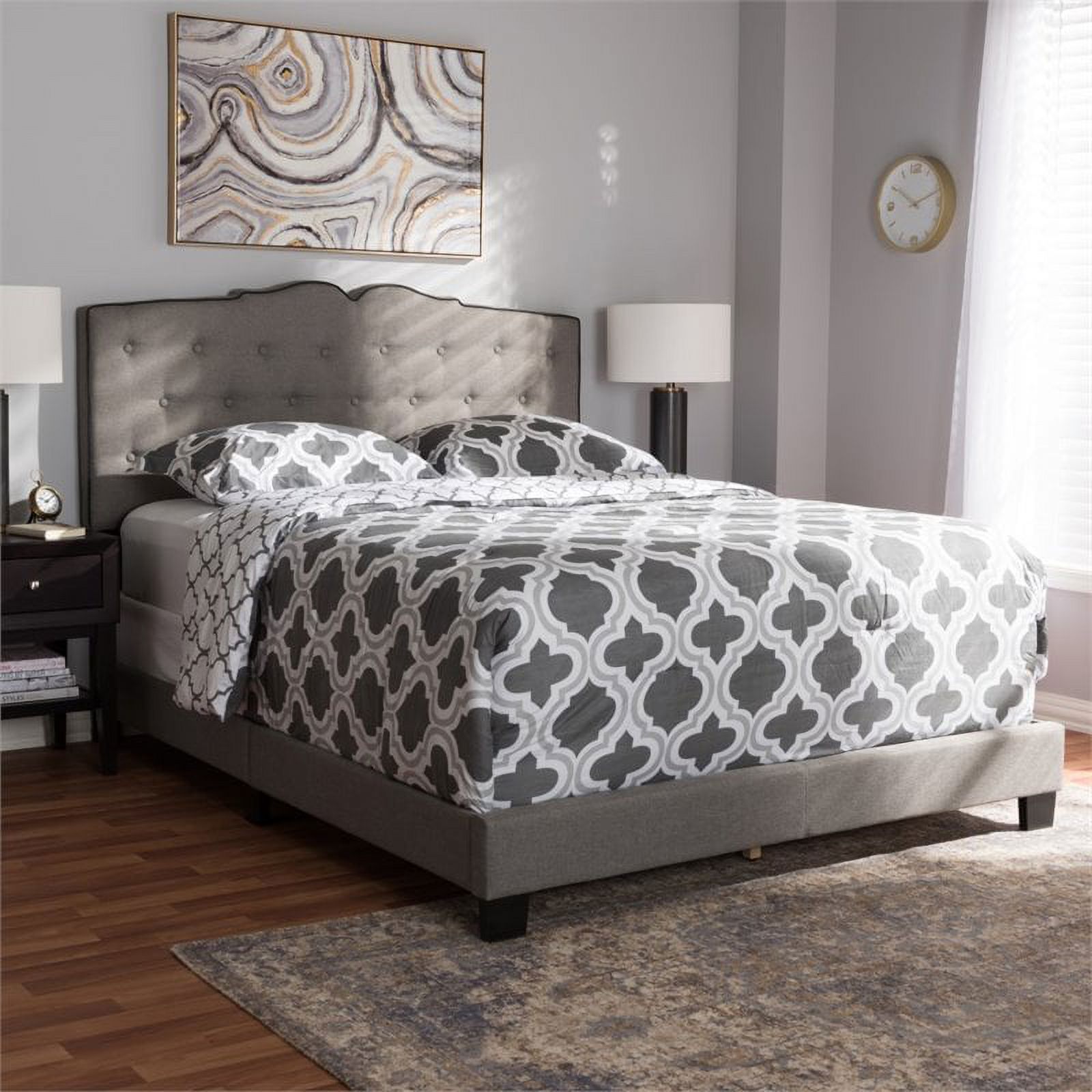 Bowery Hill Fabric Tufted King Bed in Light Grey