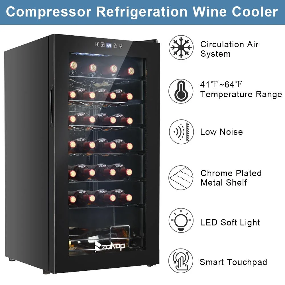 GoDecor 28 Bottle Digital Compressor Wine Cooler Refrigerator, Black