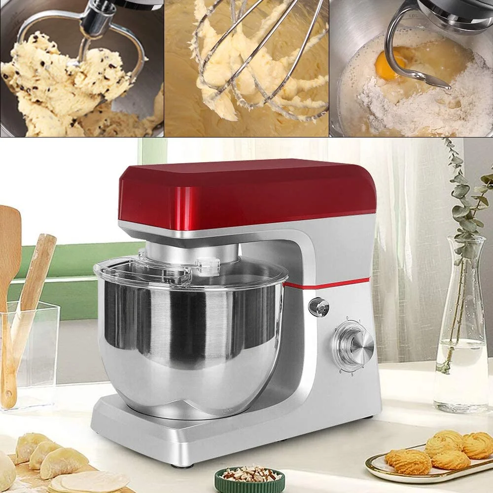 Commercial Stand Mixer 7L Commercial Electric Food Mixer with Dough Hook Kitchen Stainless Steel Dough Mixer Egg Beater Six Speed Household Red