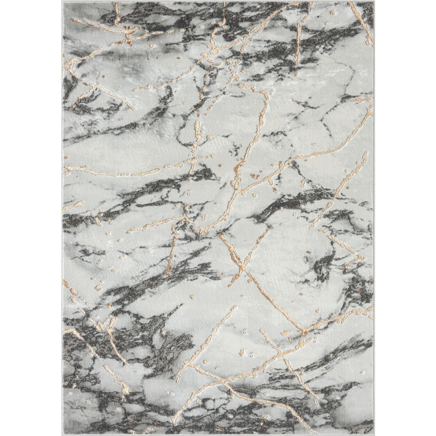 Luxe Weavers Ivory 8x10 Marble Abstract Area Rug Gold, Stain-Resistant Carpet