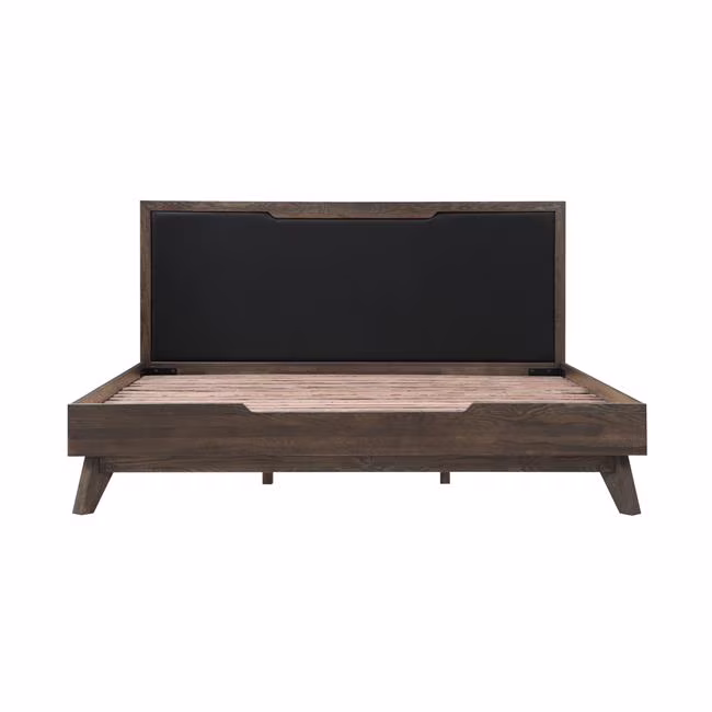 Astoria Platform Bed, Oak & Black Faux Leather - King Size