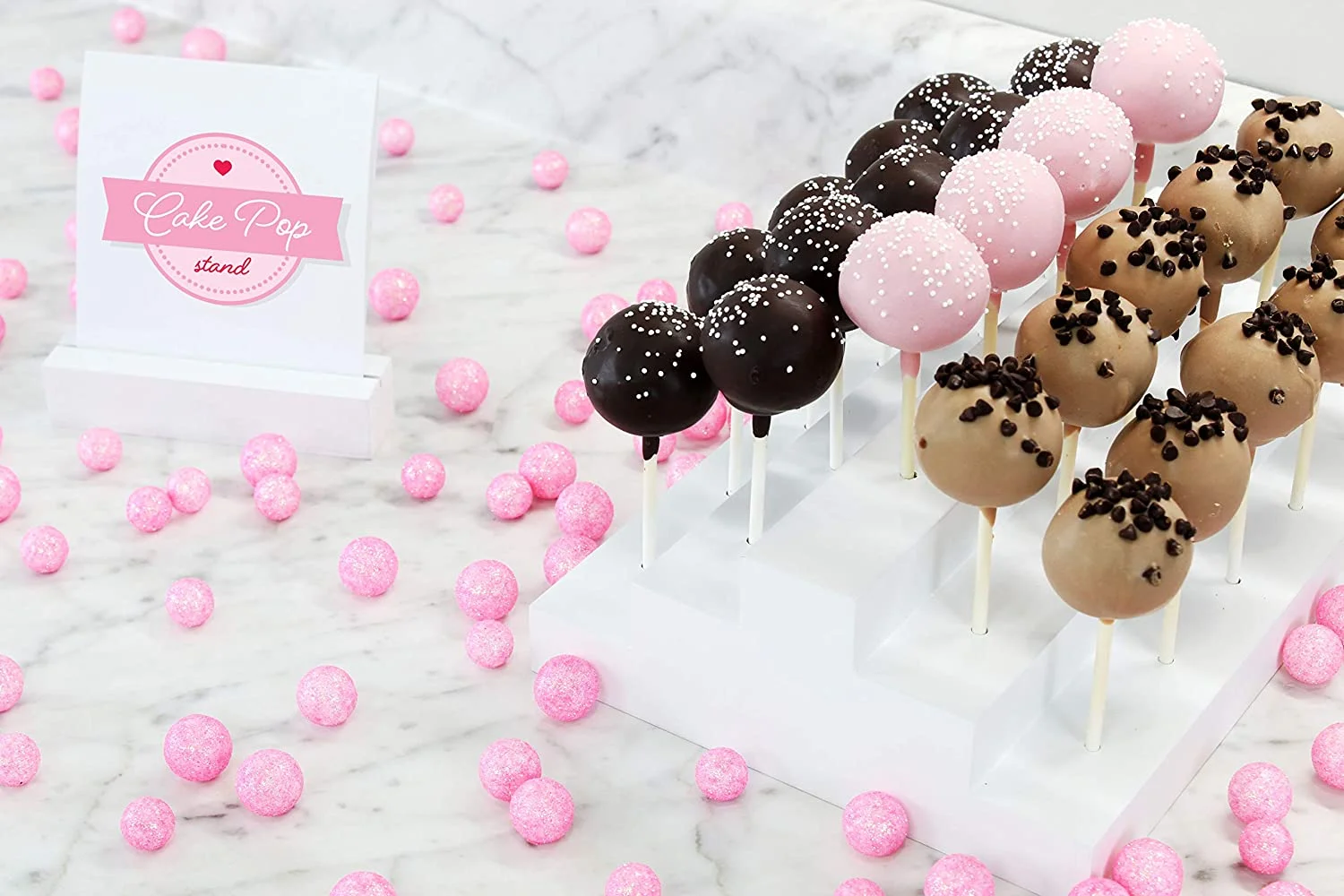 Darware Wooden Cake Pop Stand; Tiered Treat Holder (24-Hole, White)