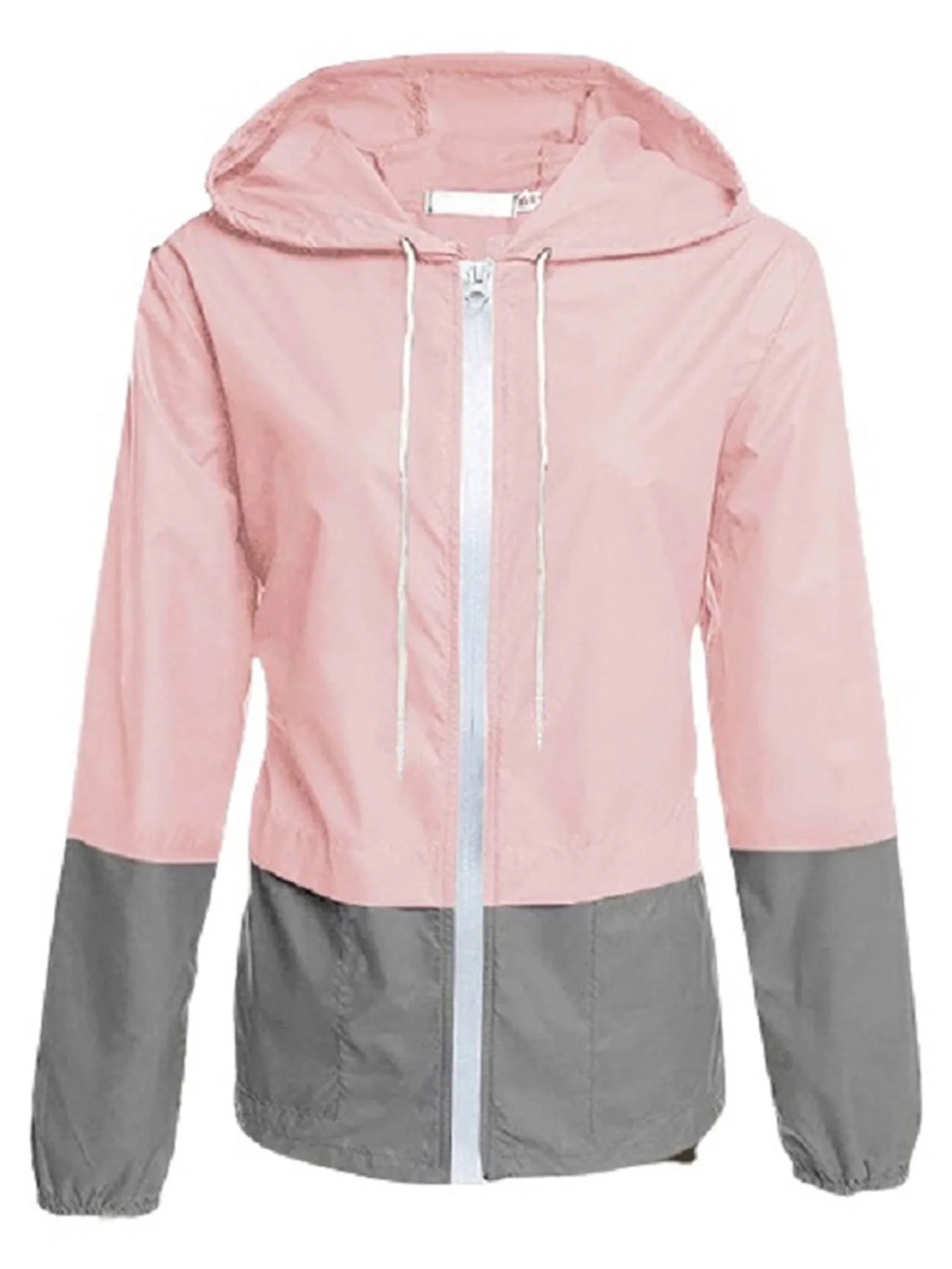 Chollius Women Packable Rain Jacket Outdoor Color Block Hooded Windbreaker