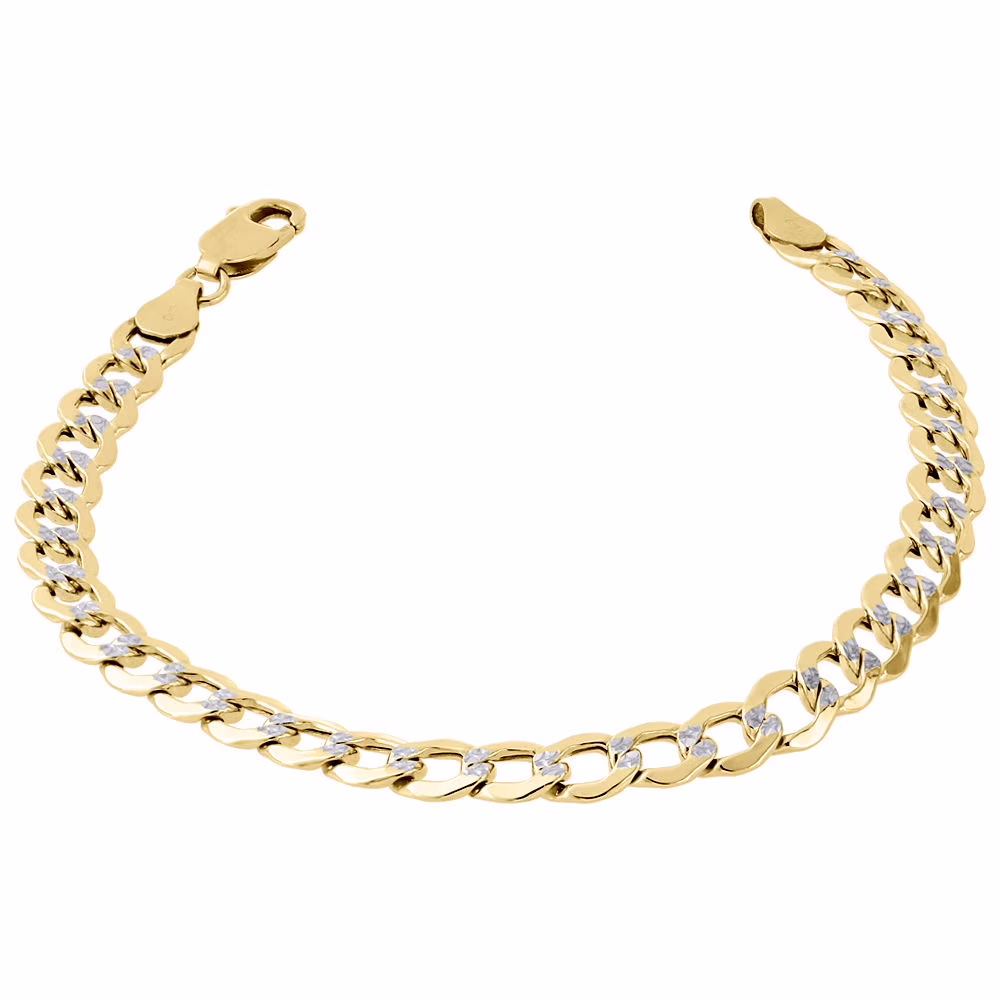 Men's 10K Yellow Gold Hollow Cuban Curb Link 6.50mm Diamond Cut Bracelet 8