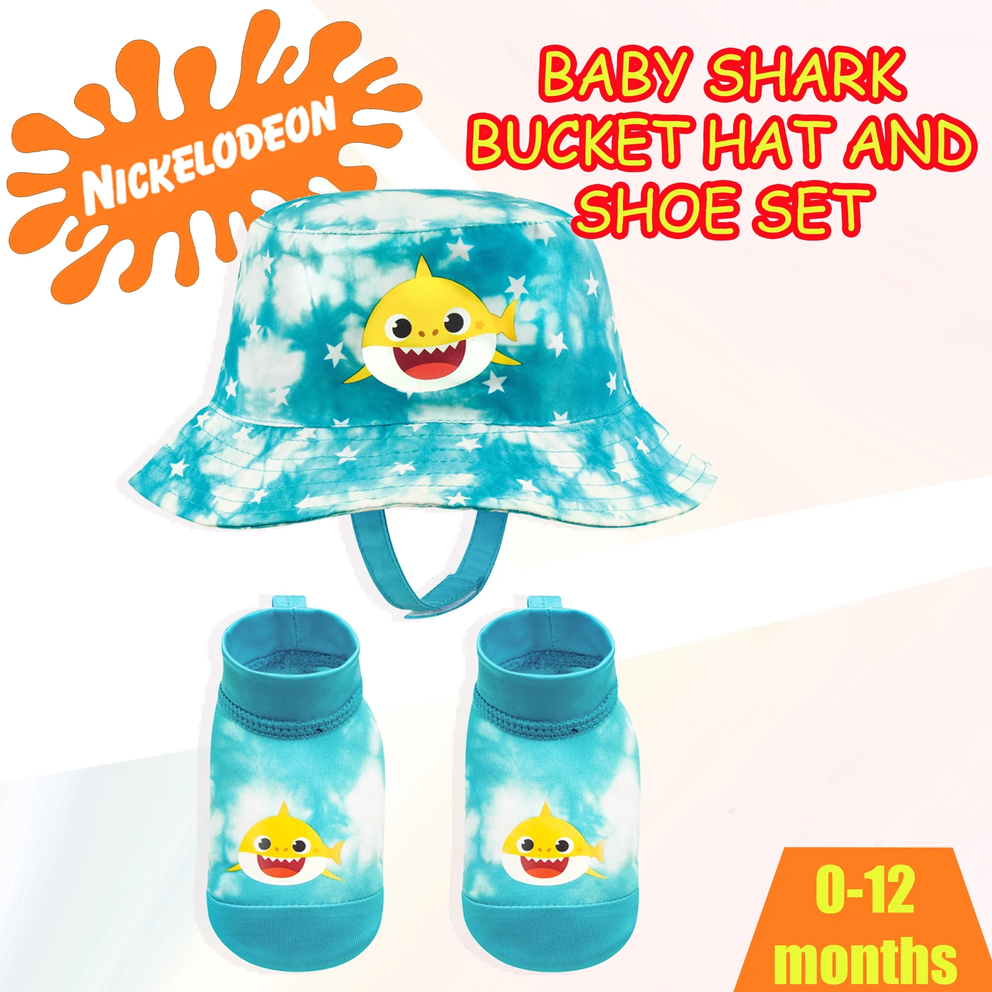 Nickelodeon Baby Shark Bucket Hat and Swim Booties Set, Sun Protection UPF 50+ - Age 0-12 Months