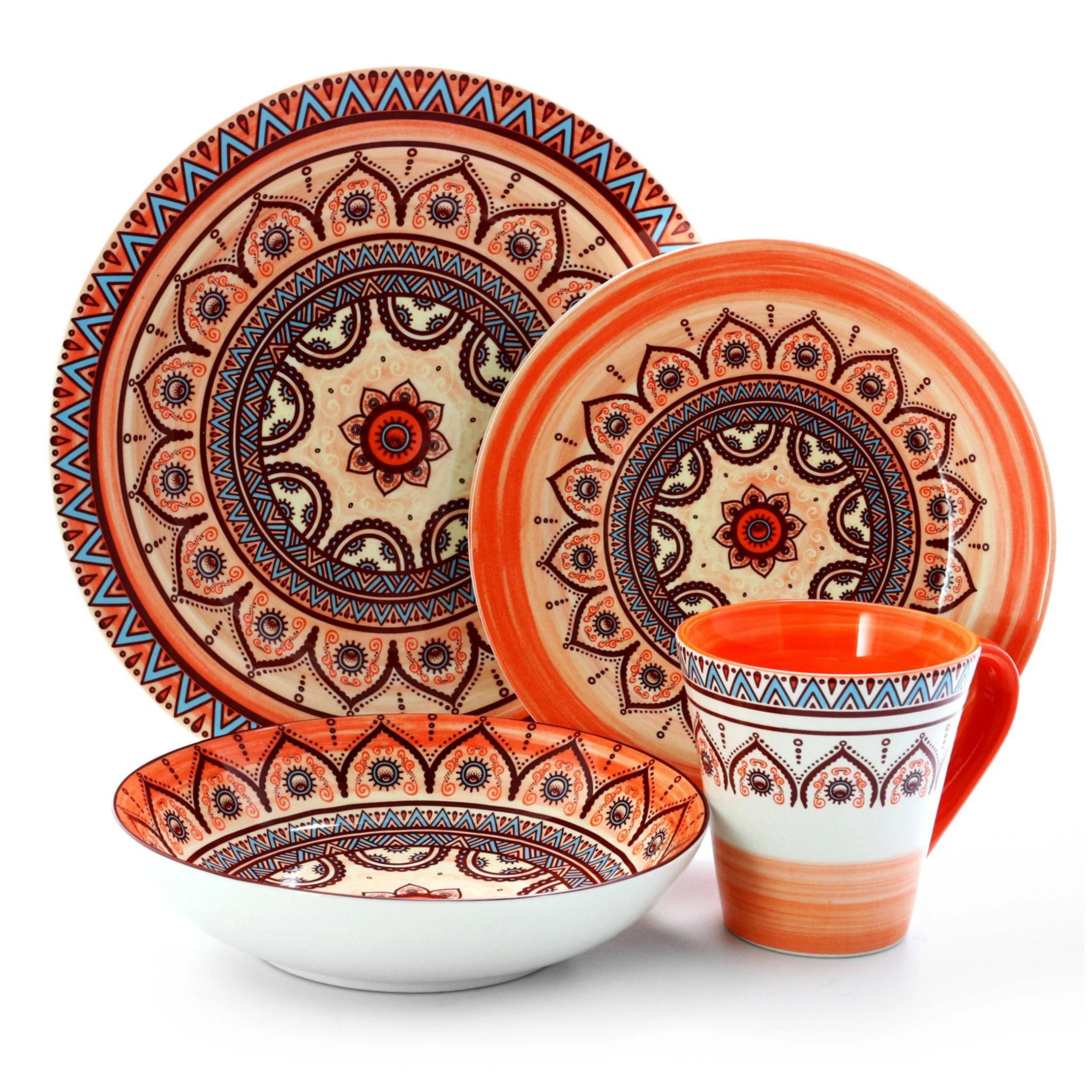 16pc Stoneware Citrus Kaleidoscope Dinnerware Set Orange