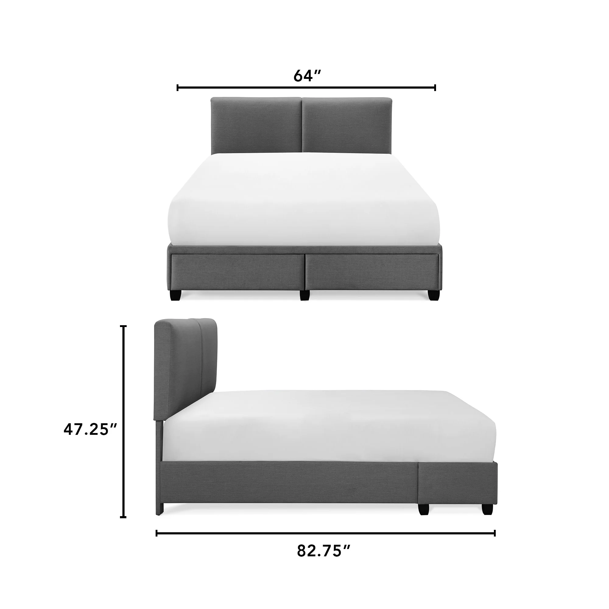 Finch Maxwell Storage Bed with Adjustable Height Headboard Queen Size Dark Gray