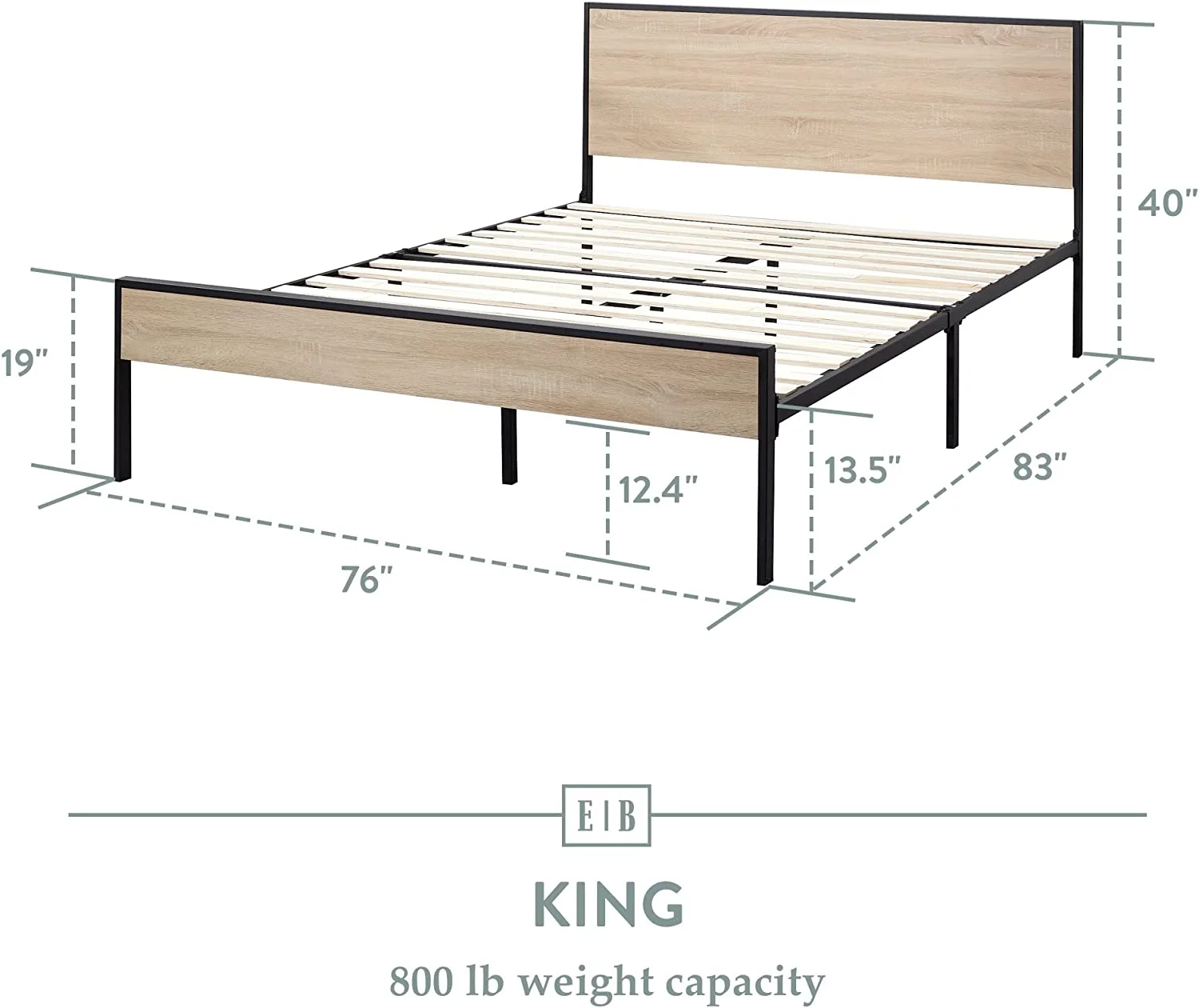 JIAH Bed Frame - Metal Platform Bed - Wood Headboard and Footboard - Box Spring Optional, King, Brown Oak