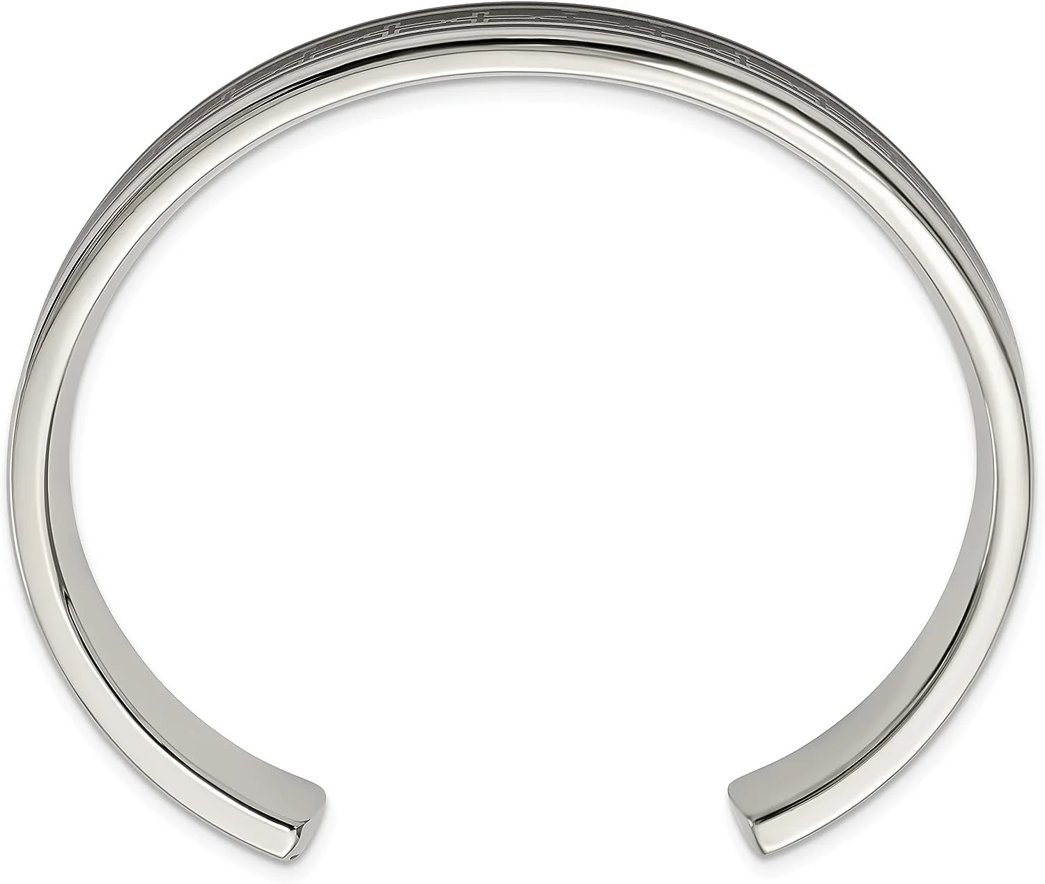 Chisel Stainless steel Polished Black IP-plated with Black Carbon Fiber Inlay Cross Design Cuff Bangle - 7