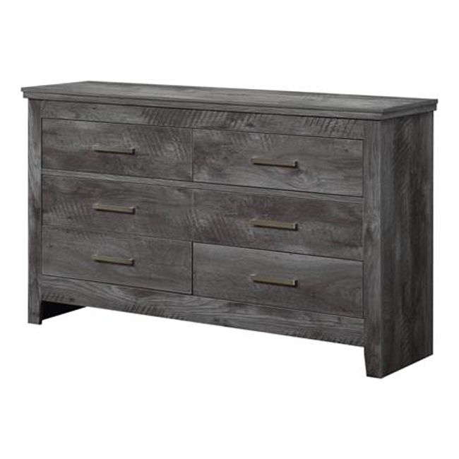 HomeRoots 486001 34 x 57 x 16 in. Gray Oak Solid Wood Six Drawers Double Dresser