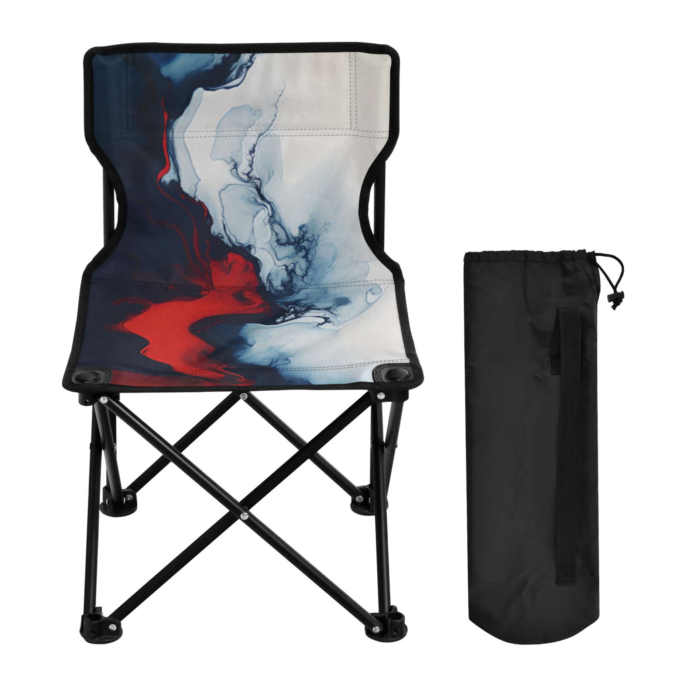 Marble Blue and Red Portable Camping Chair Outdoor Folding Beach Chair Fishing Chair Lawn Chair with Carry Bag Support to 220LBS