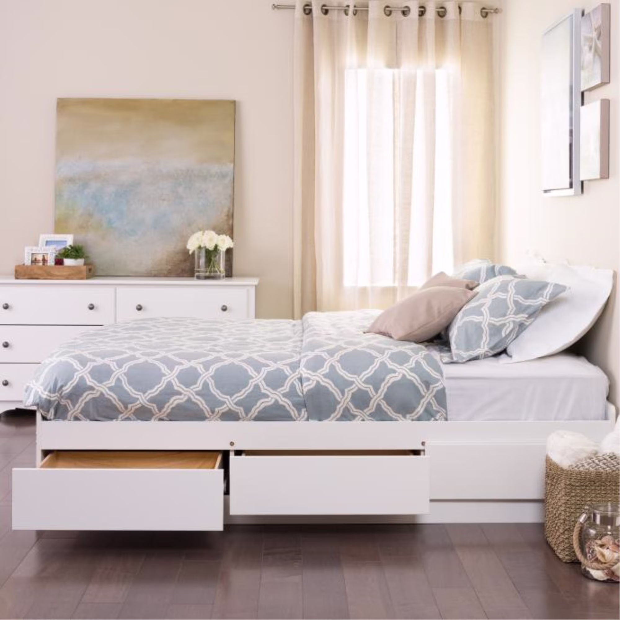 Prepac Monterey Contemporary Wood White Full Platform Storage Bed