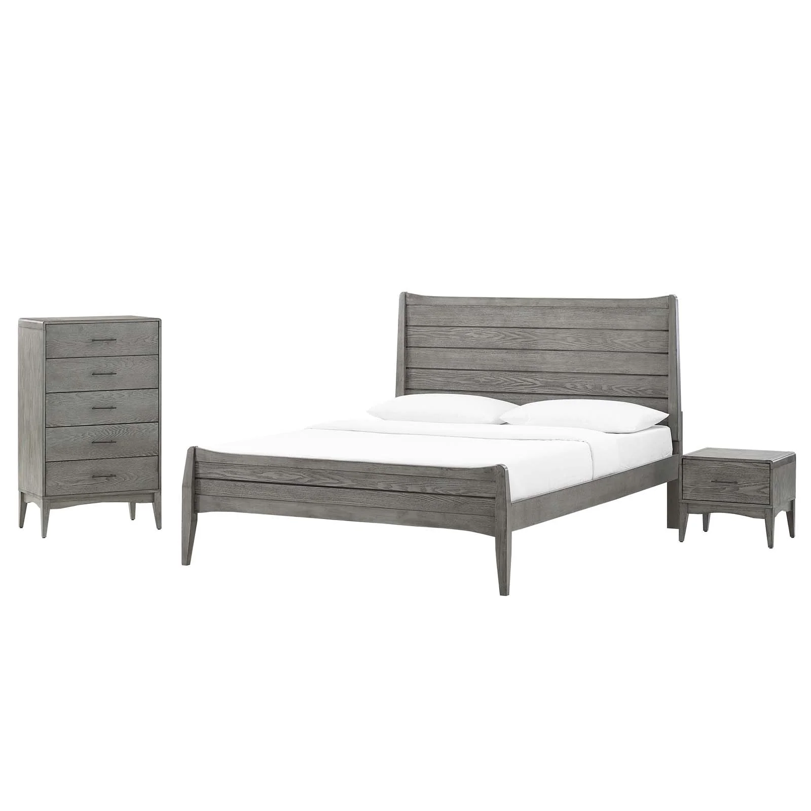 Platform Bed Chest Nightstand Set, King Size, Wood, Grey Gray, Modern Contemporary Urban Design, Bedroom Master Guest Suite