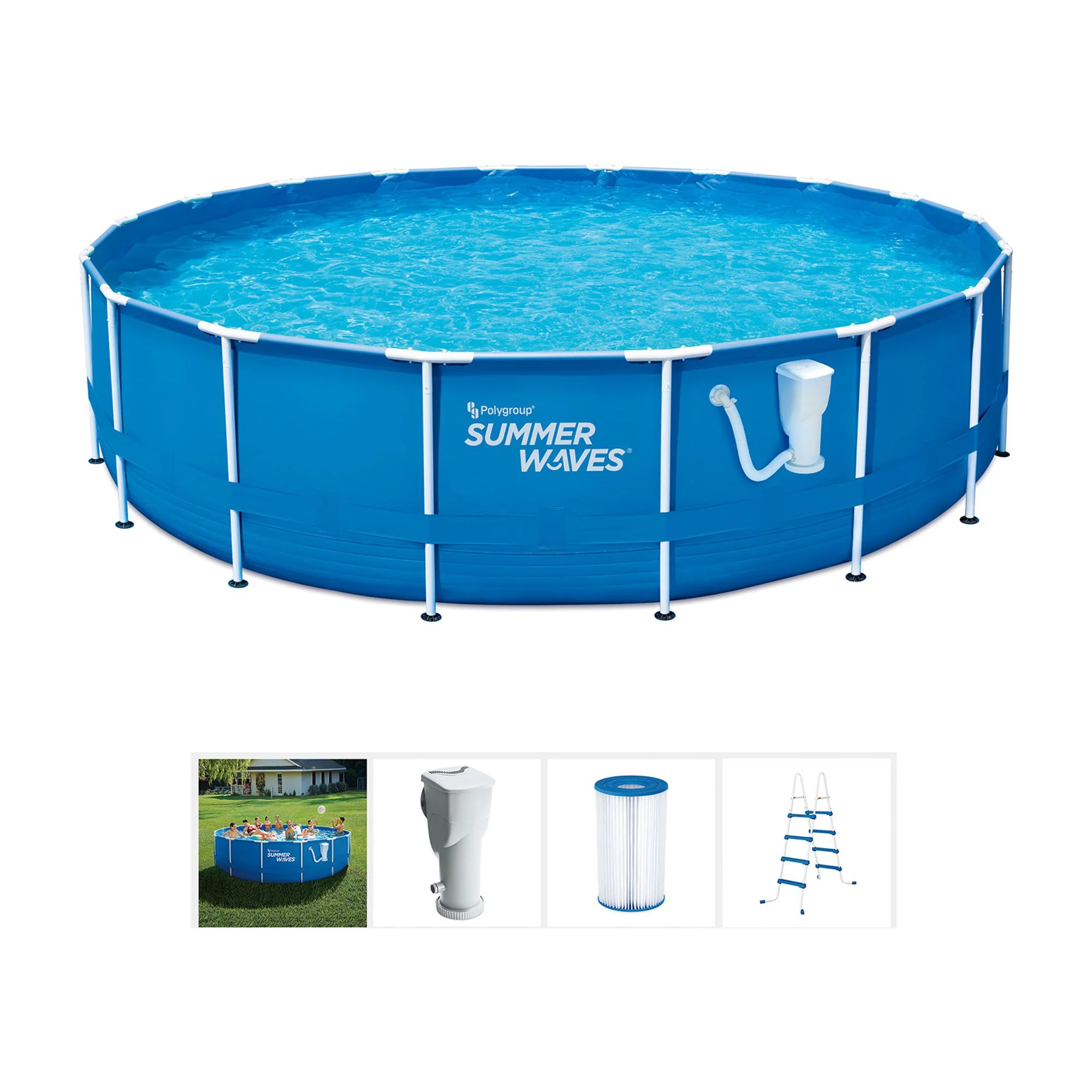Summer Waves Active 14 Foot Metal Frame Above Ground Pool Set with Filter Pump