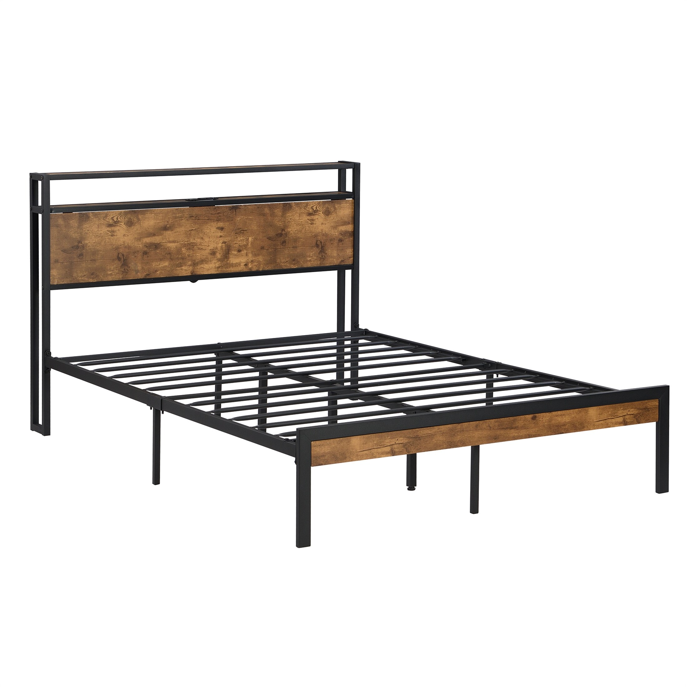 YJTONWIN Metal Platform Bed Frame with Wooden Headboard and Footboard Queen