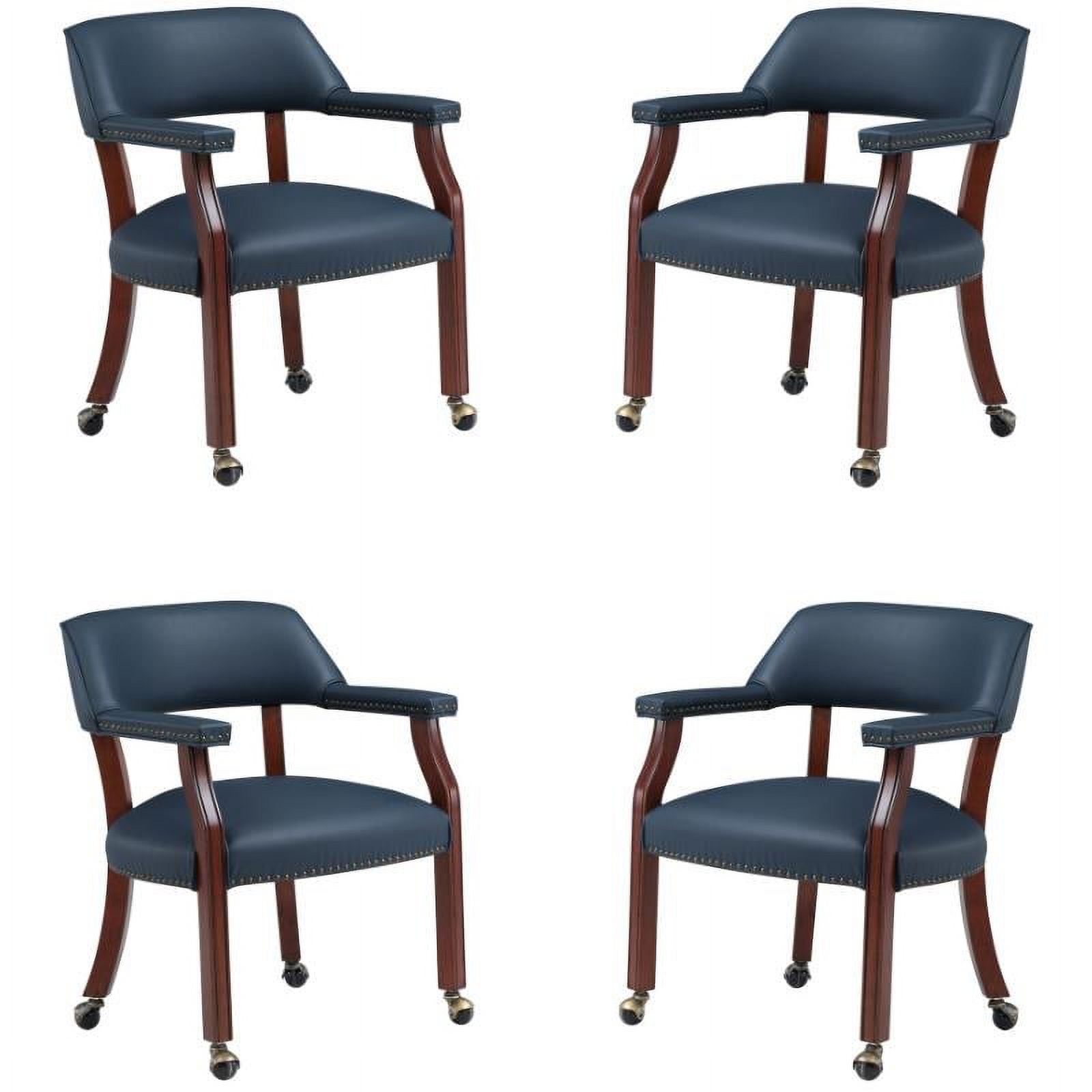 Home Square Faux Leather Caster Game Chair in Navy Blue Finish - Set of 4
