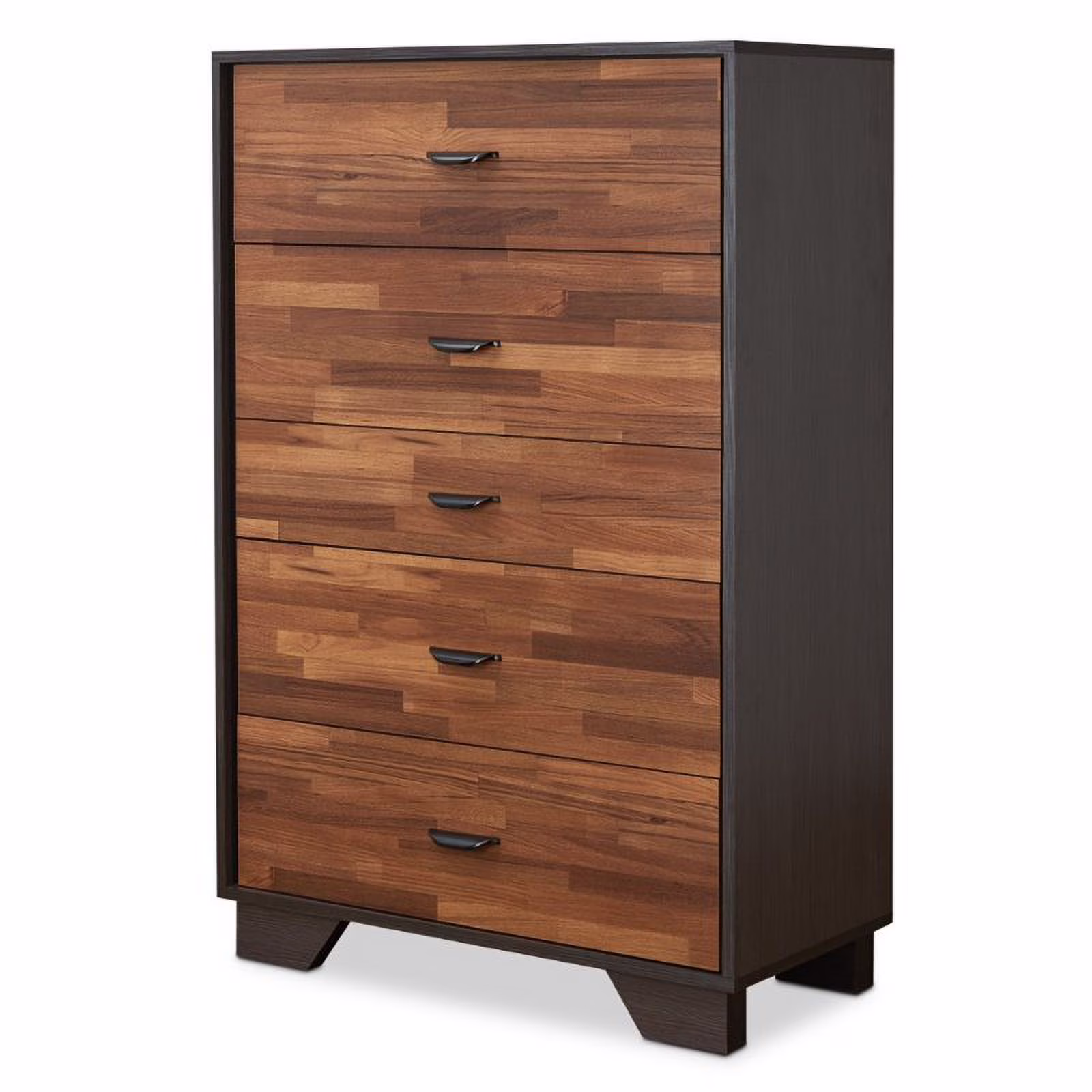 Pemberly Row Wood Rectangular Chest with 5 Storage Drawers in Walnut & Espresso