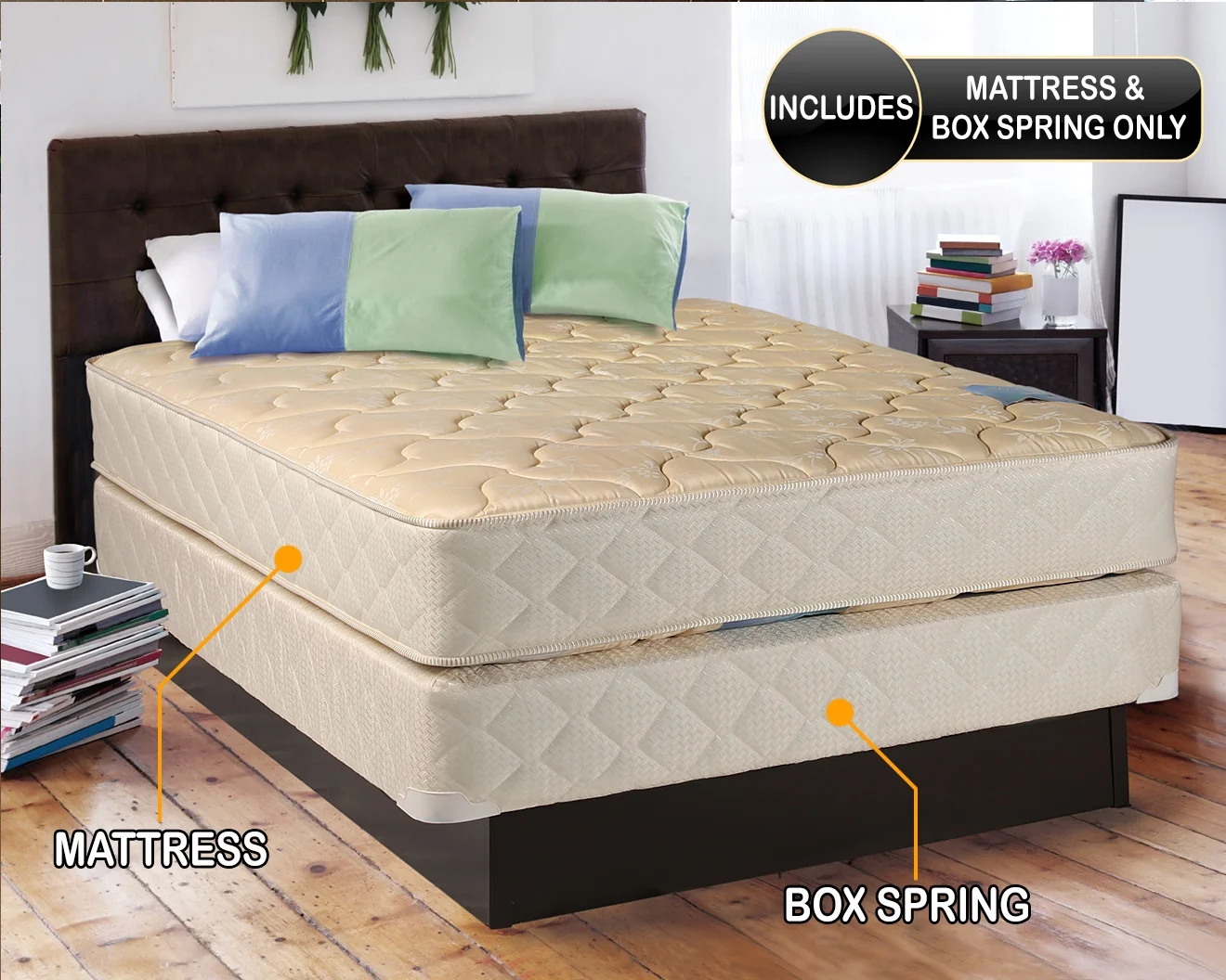 Dream Sleep Chiro Premier Gentle Firm (Beige) Full XL Size Mattress and Box Spring Set - Orthopedic, Fully Assembled, Good for your back, Long Lasting and 2 Sided by Dream Solutions USA