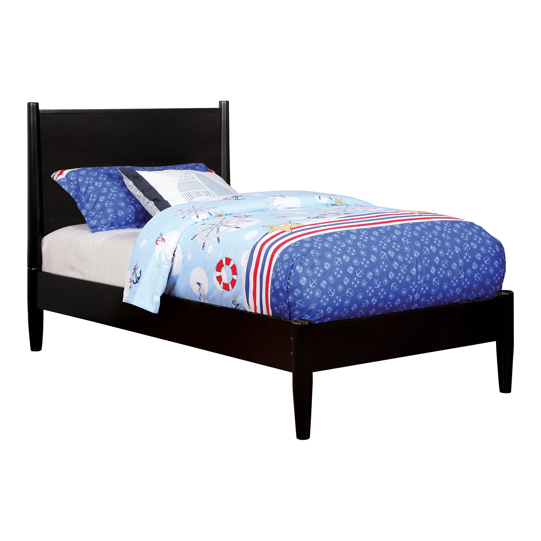 Furniture of America Solid Wood Twin Platform Bed with 8-Inch Memory Foad Mattress, Black