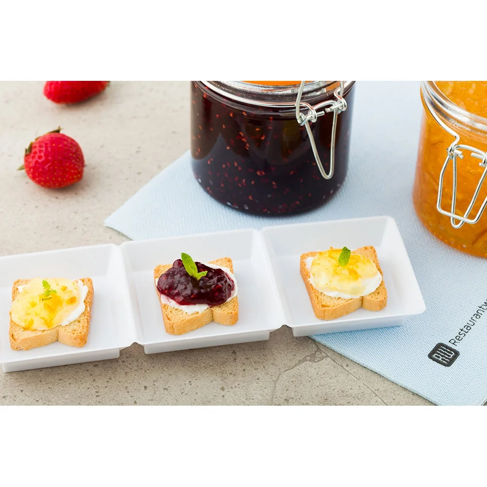 Rectangle White Plastic Terzetto Mini Plate - 3 Compartments - 7 1/2