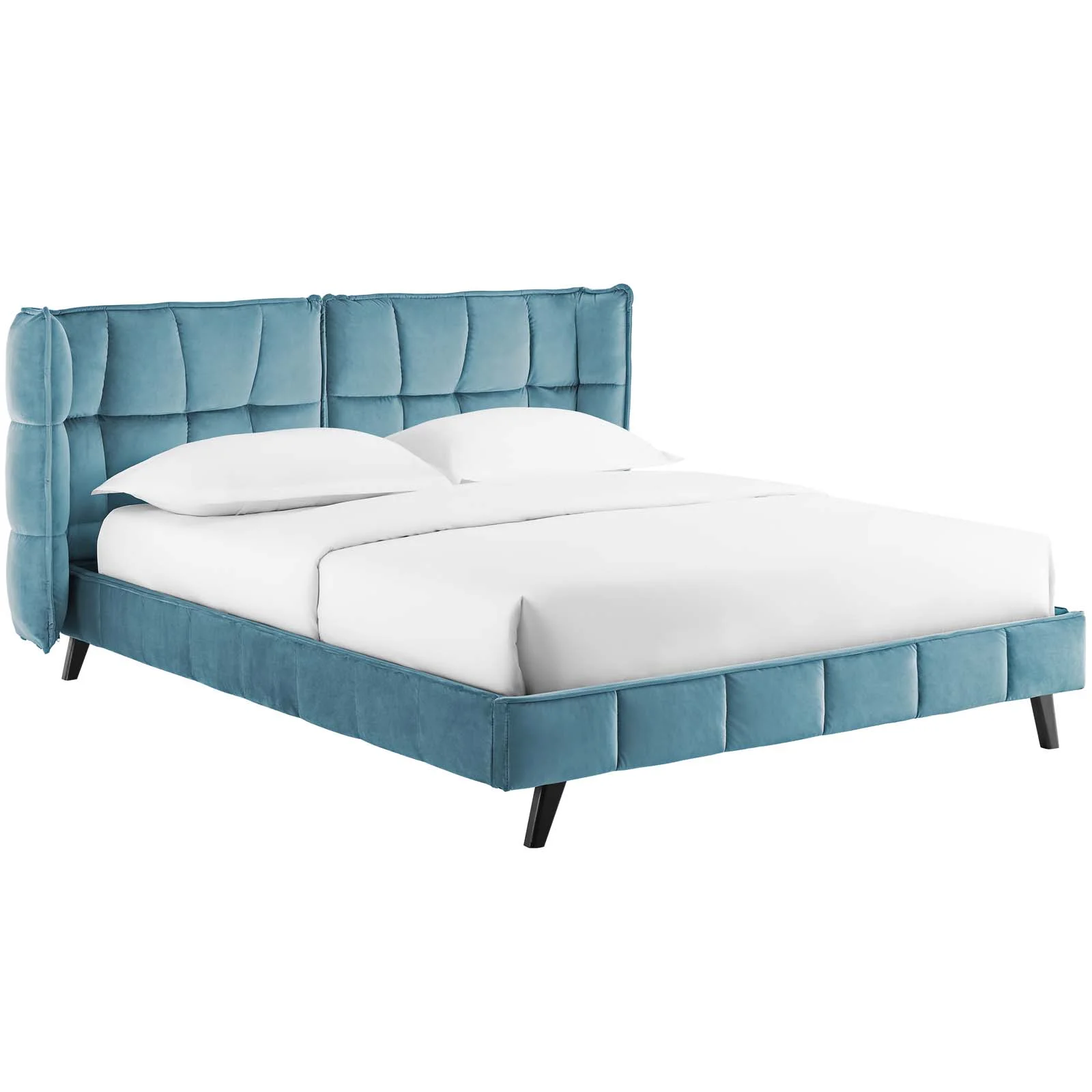 Mod Uptown Contemporary/Modern Wood Tufted Platform Bed, Queen, Blue