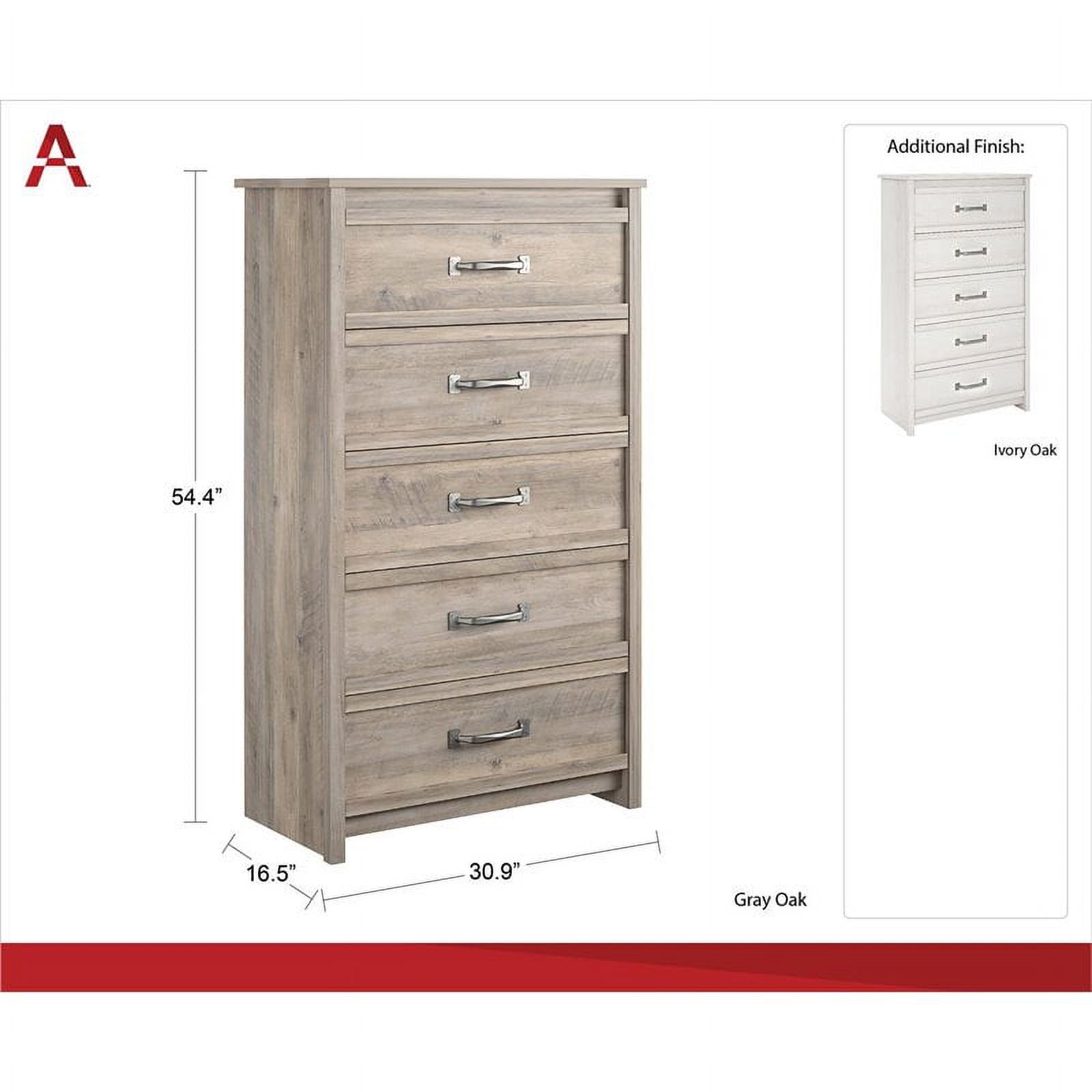 Ameriwood Home Bassinger 5 Drawer Dresser in Gray Oak