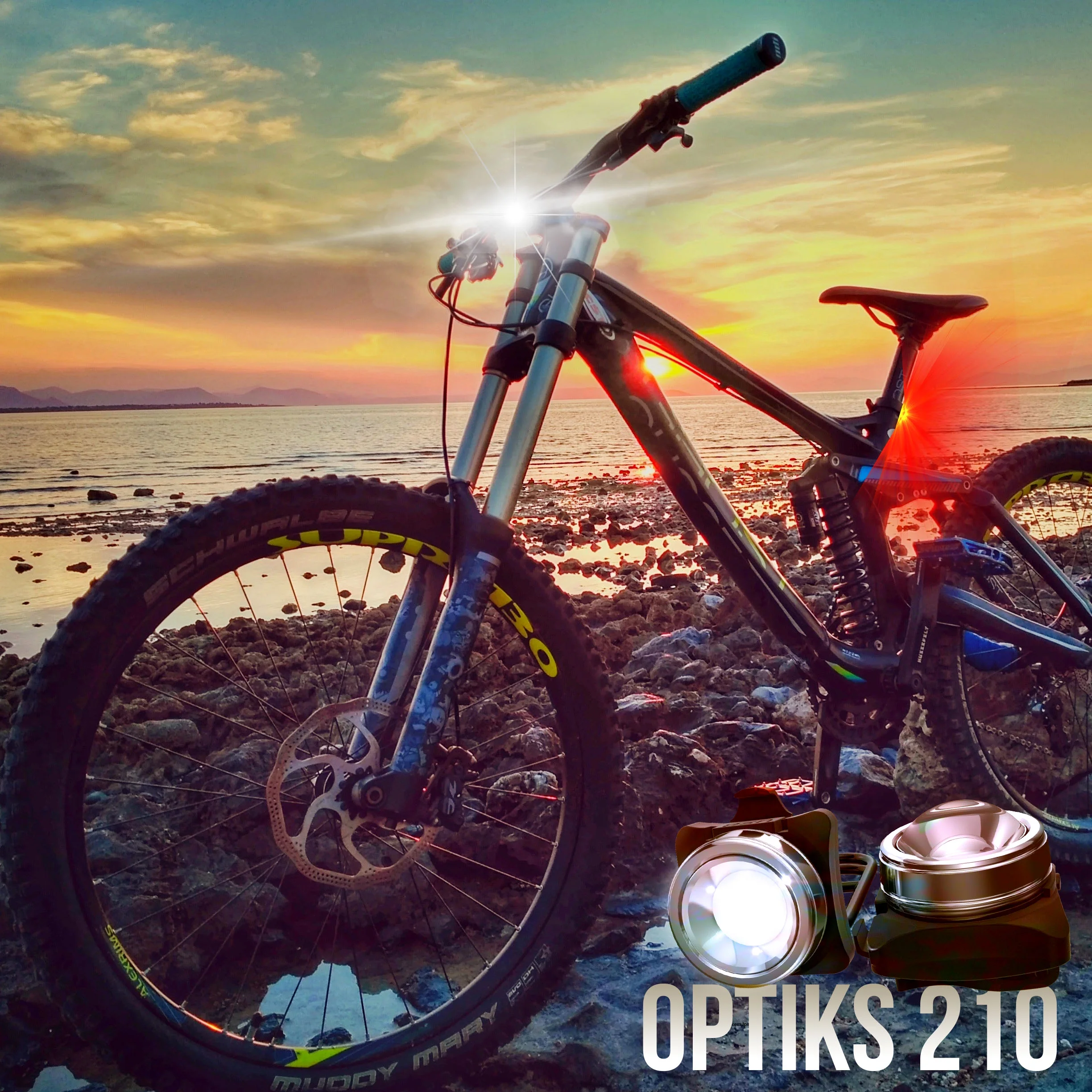 OPTIKS 210 Bike Lights Front and Back USB Rechargeable LED Bicycles (2 Pack)