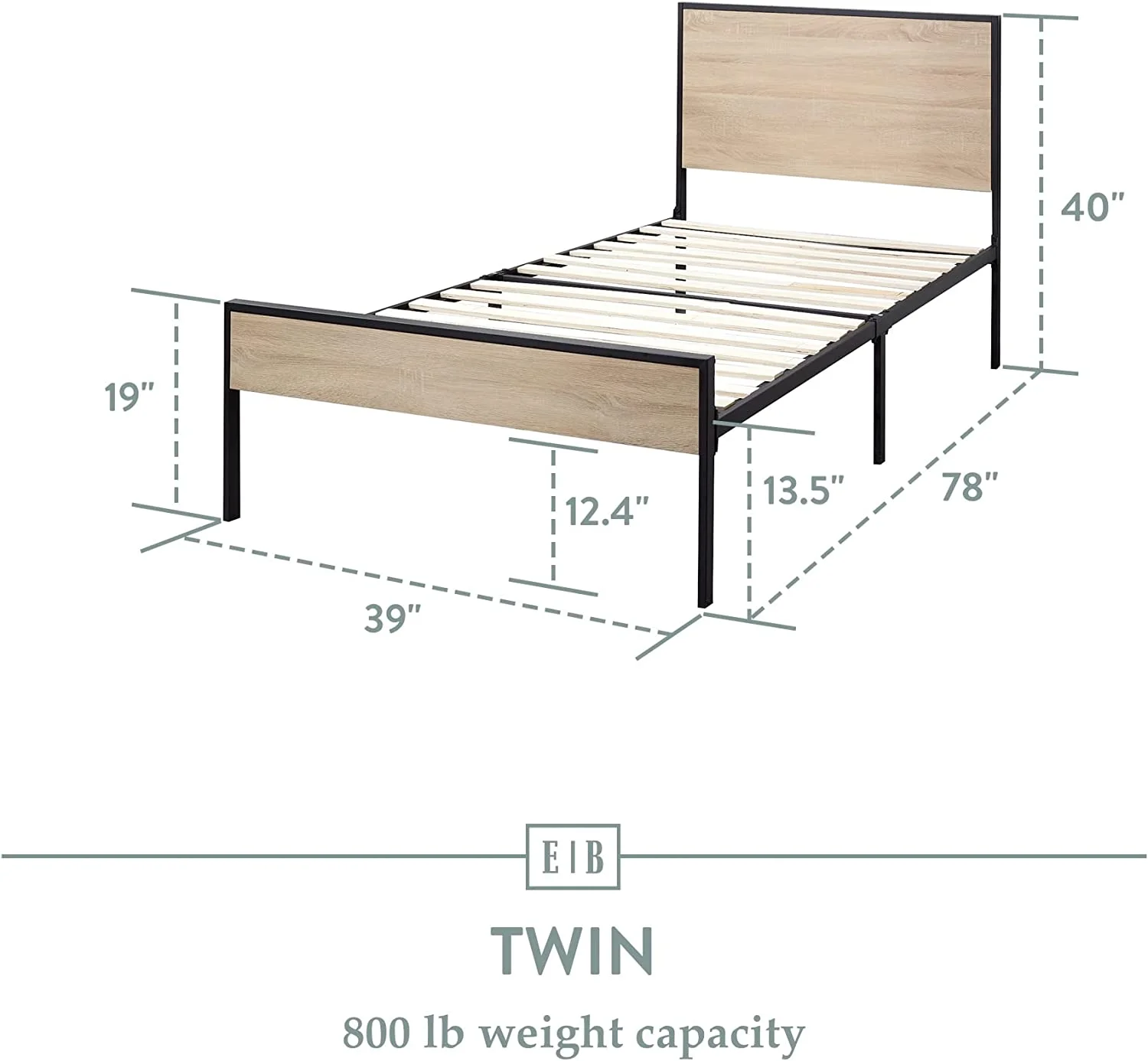 QCAI Bed Frame - Metal Platform Bed - Wood Headboard and Footboard - Box Spring Optional, Twin, White Oak