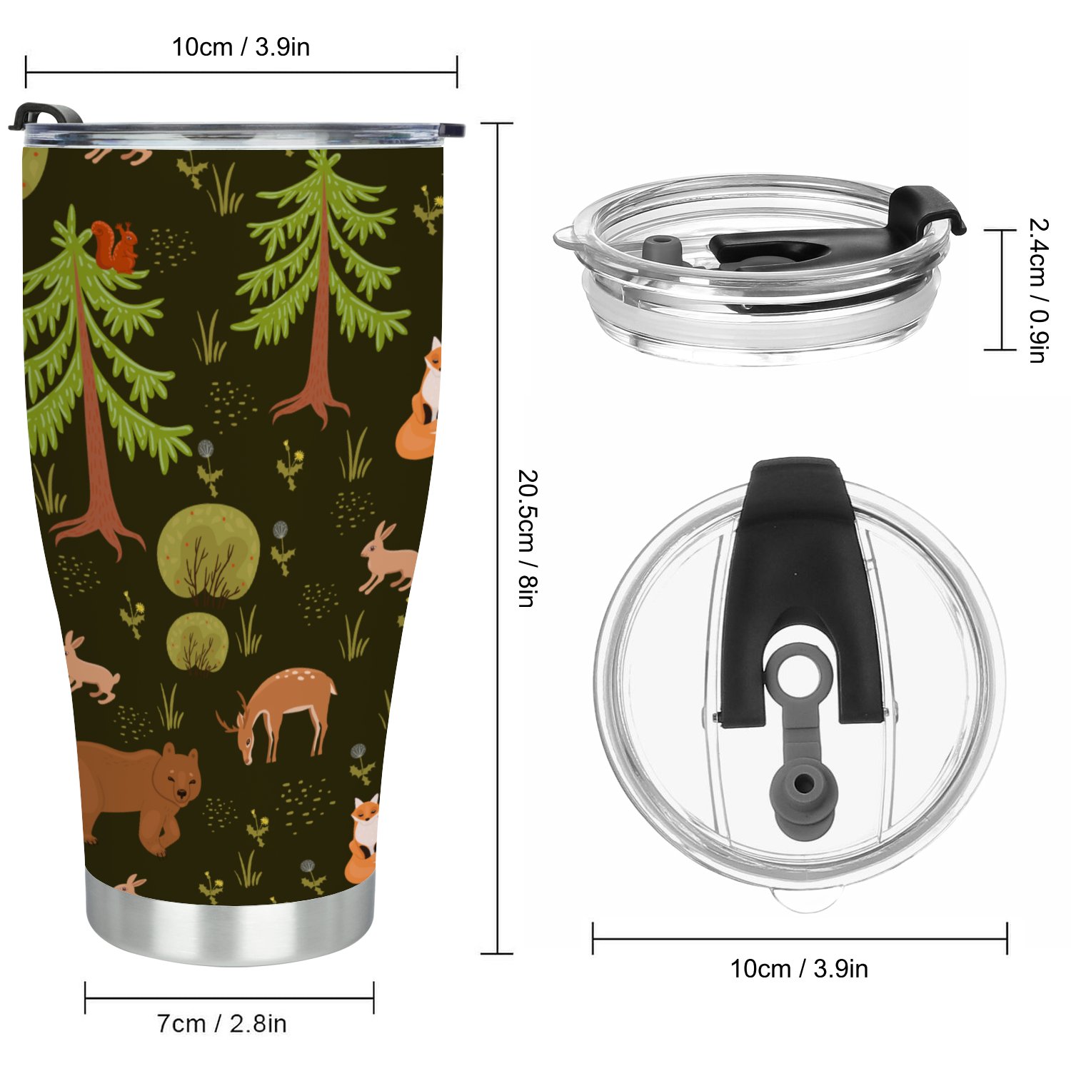 Hidove Stainless Steel Tumbler, Seamless Pattern with Animals in The Forest 30oz Leak Proof & Stainless Steel Bottle for Hot & Cold Drinks - Coffee Travel Mug, Water Metal Canteen, Thermal Cup