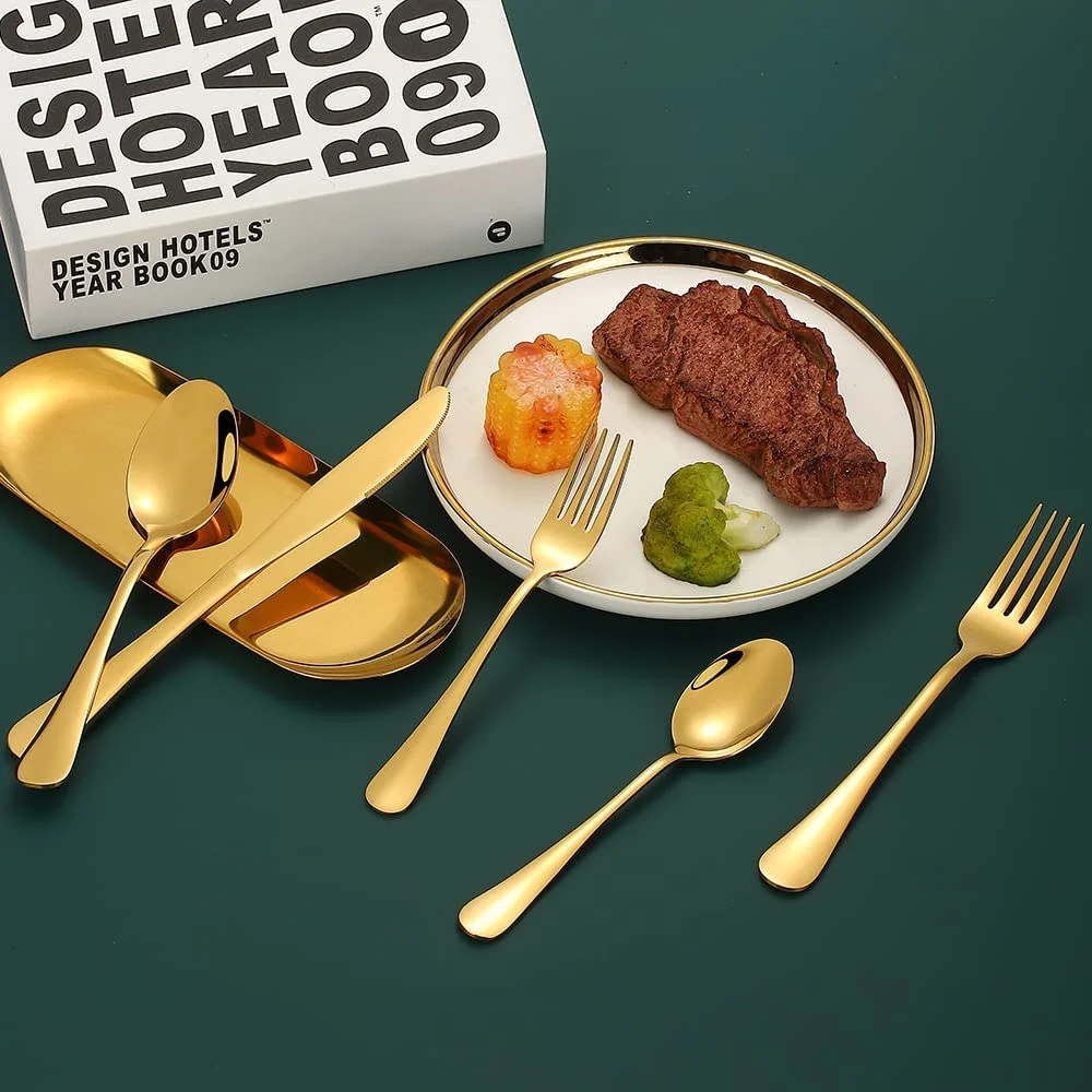 60 Pcs Stainless Steel Flatware Set,Dishwasher Safe,Gold