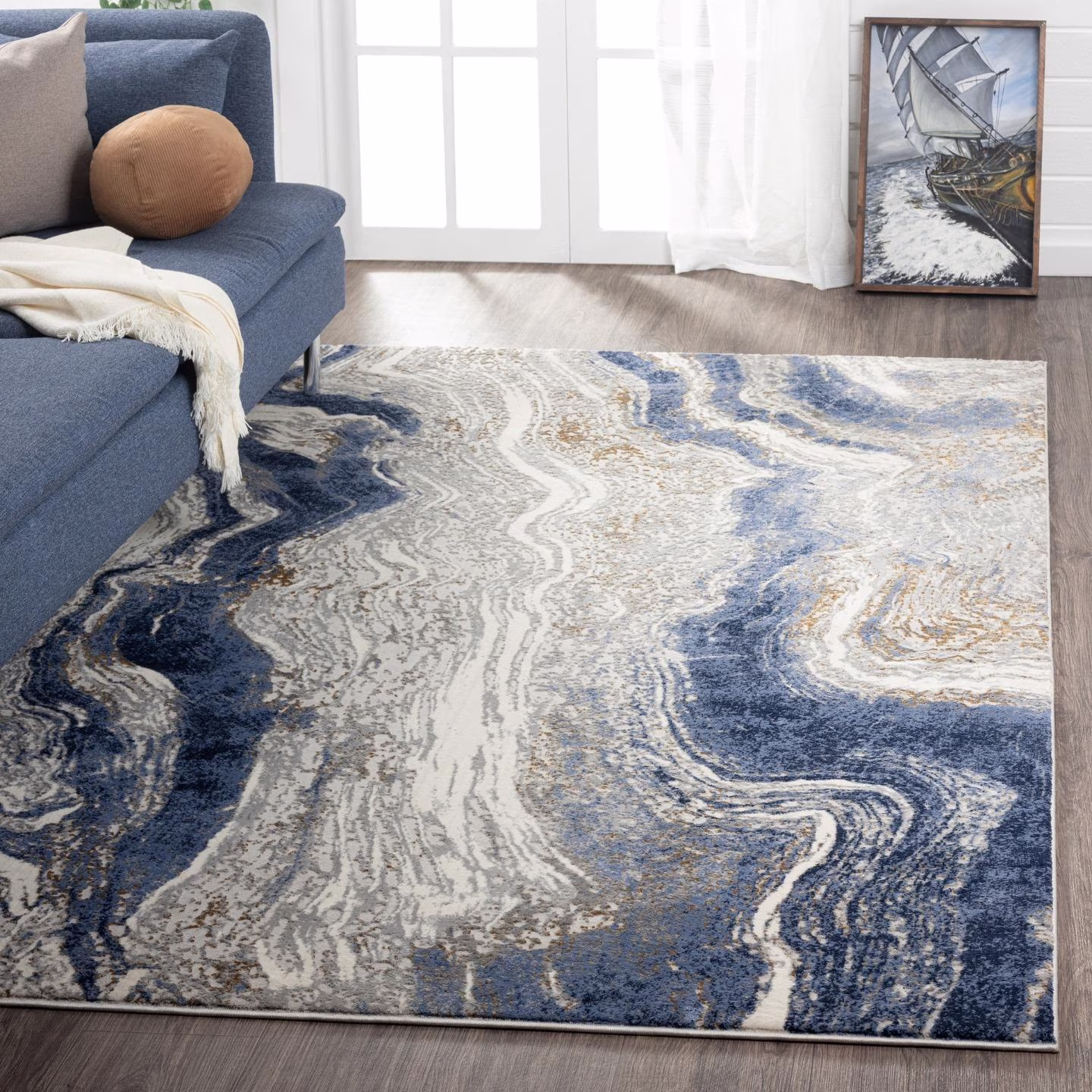 Luxe Weavers Marble Collection Blue 8x10 Artistic Abstract Area Rug