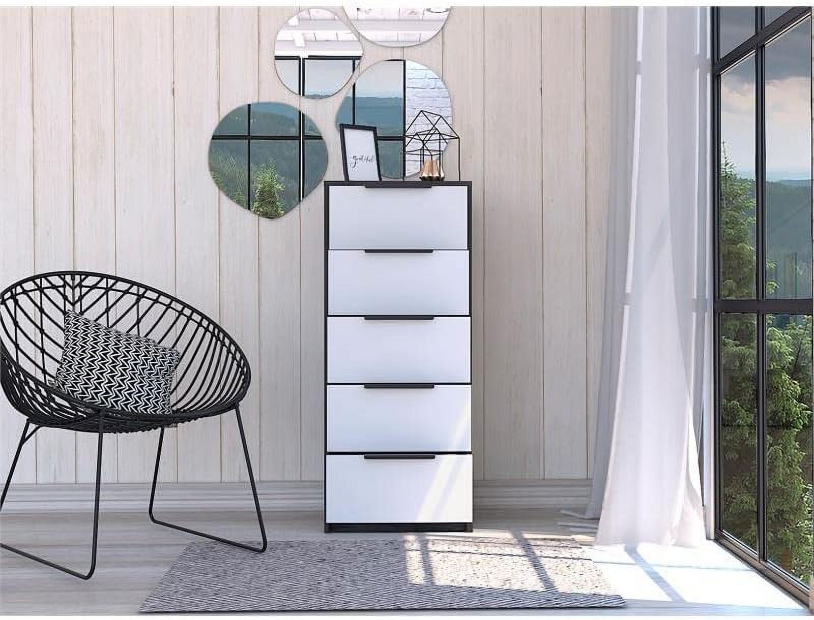 xrboomlife Modern 5-Drawer Engineered Wood Dresser in Smoky Oak/White