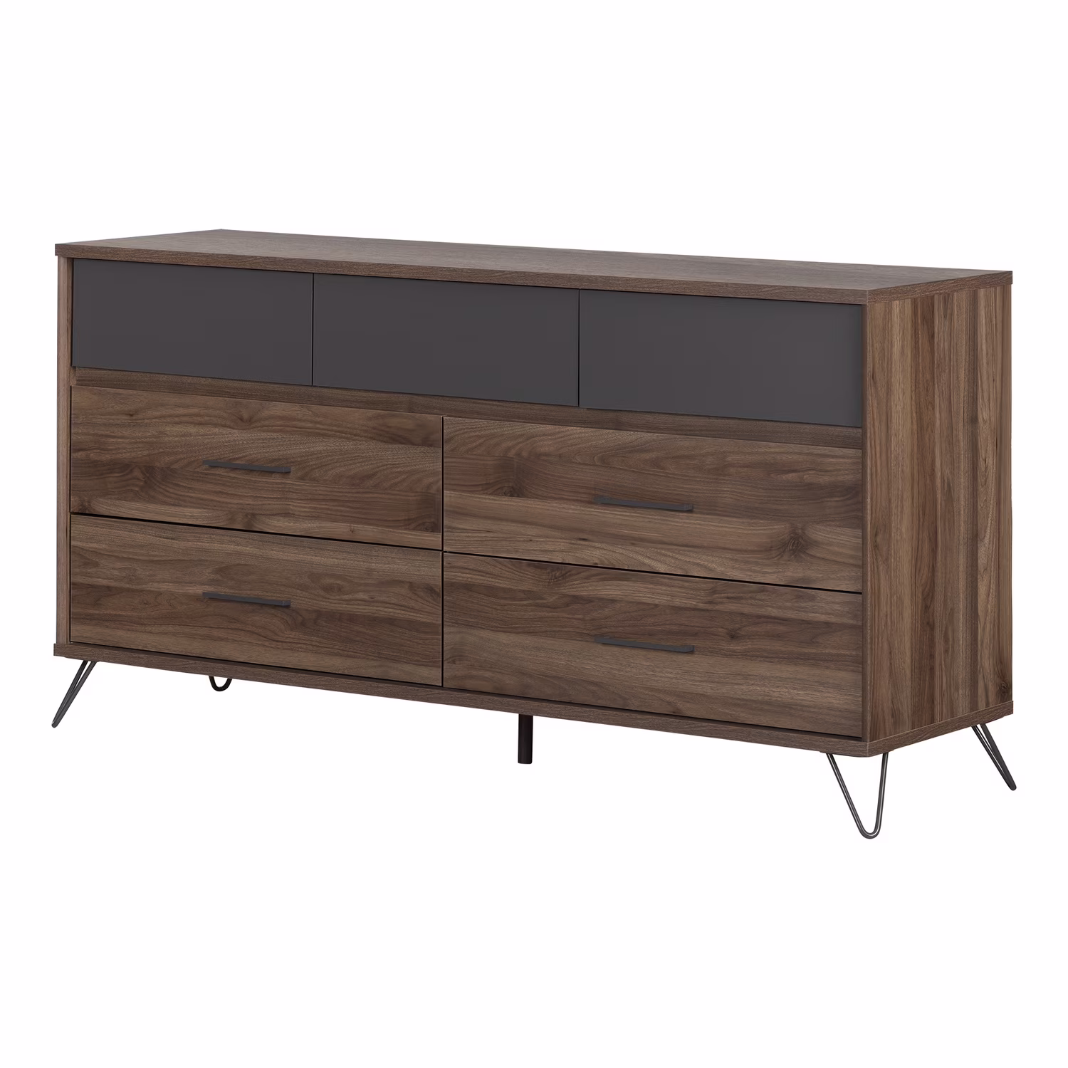 Maykoosh Southwestern Style 7-Drawer Double Dresser Storage Unit Natural Walnut And Charcoal