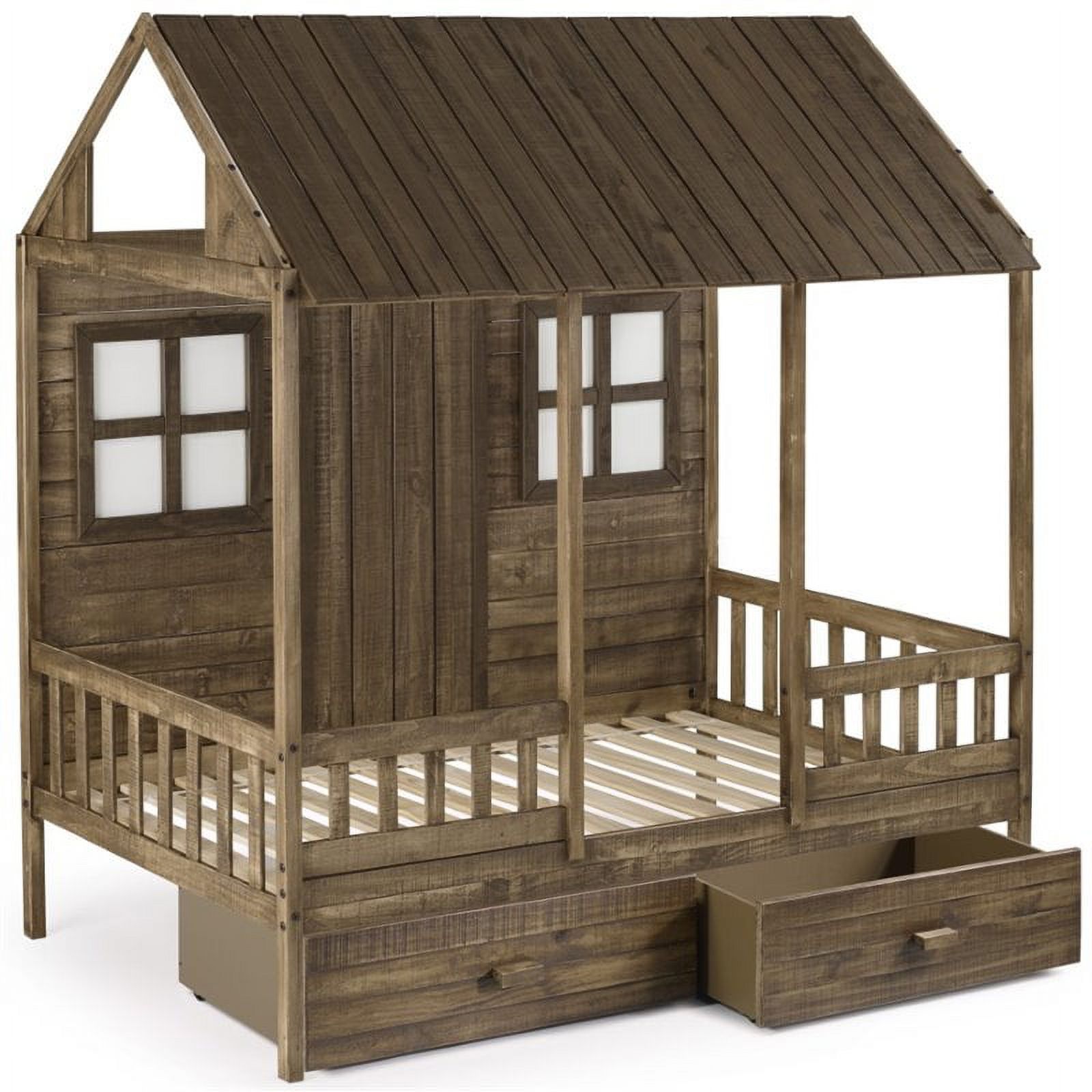 Rosebery Kids Twin Solid Wood Low Loft Bed with Drawers in Driftwood