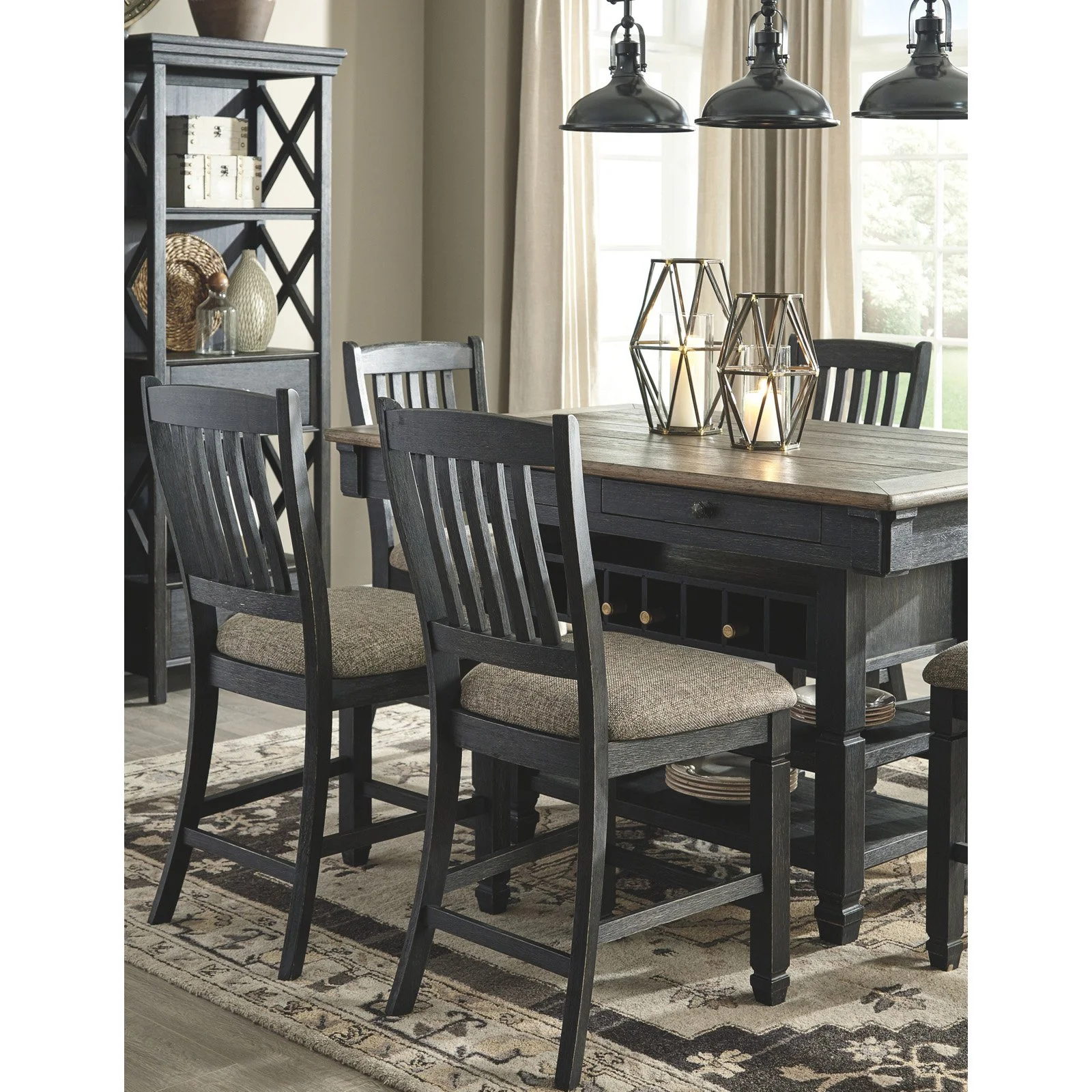 Ashley Furniture Tyler Creek Wine Rack Counter Height Dining Table in Black
