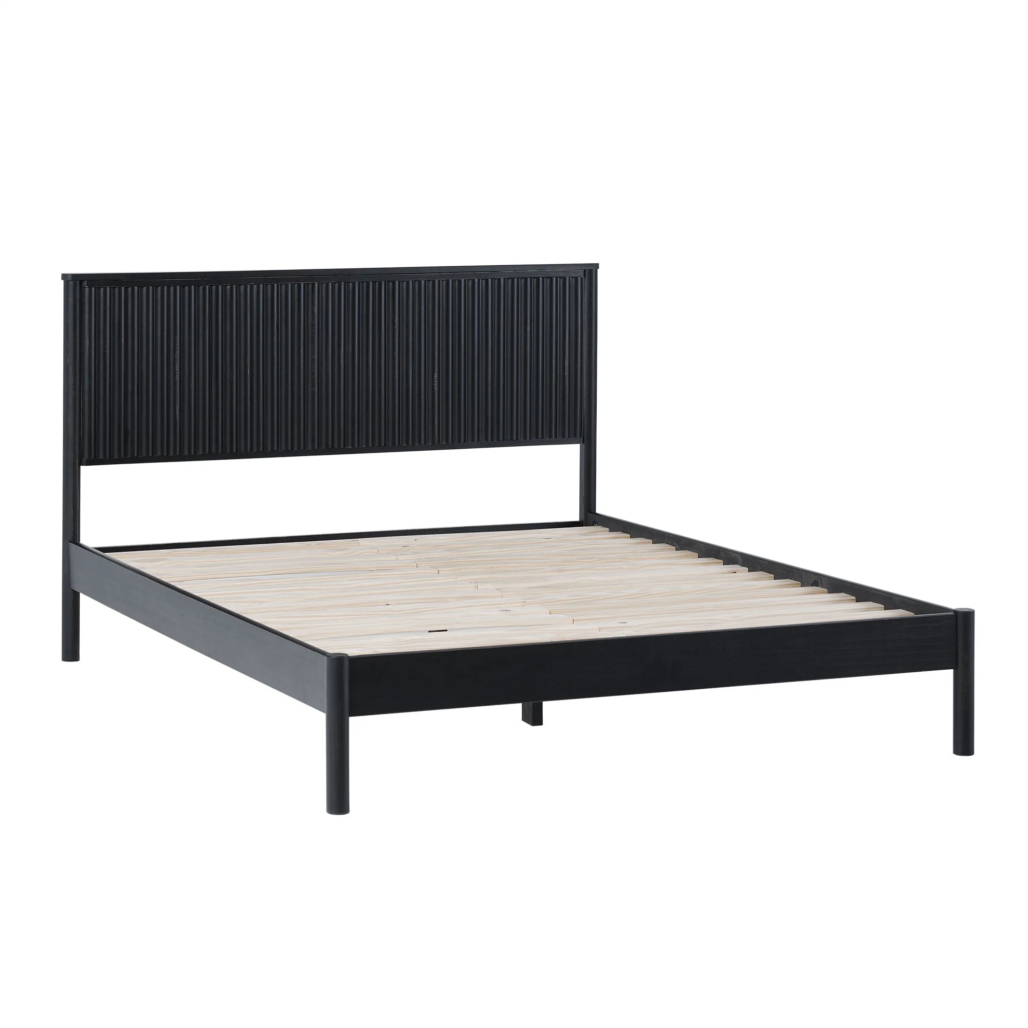 Walker Edison Transitional Solid Wood Queen Bed, Black