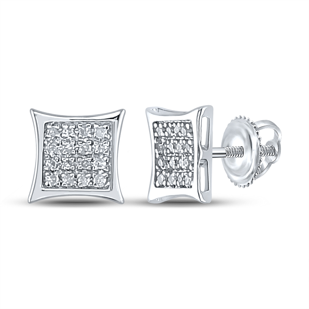 Sterling Silver Womens Round Diamond Square Kite Cluster Stud Earrings 1/10 Cttw