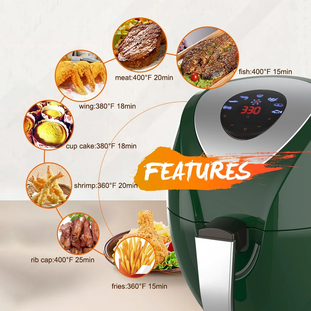 KAPAS Electric Air Fryer, 6.8 Quarts, 6.5 Liter Capacity and 7-in-1 One-Touch Screen Cook Presets with Additional Accessory