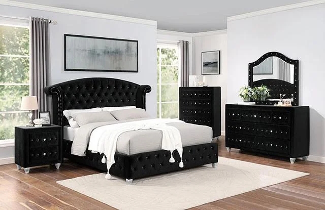 Transitional Black Solid Wood Queen Bedroom Set 6pcs FOA CM7130BK Zohar