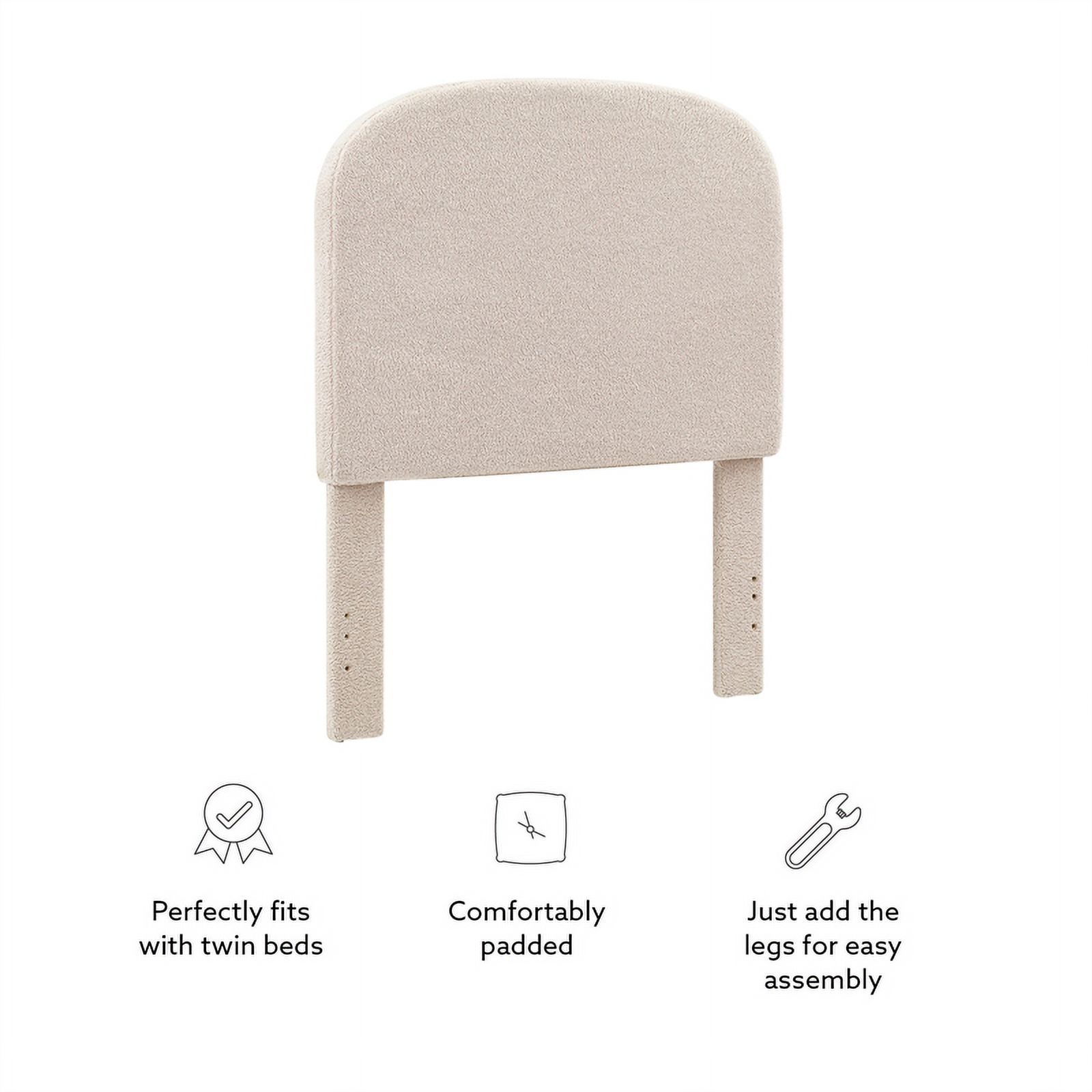 Linon Tristan Twin Sherpa Upholstered Rounded Headboard in Off White